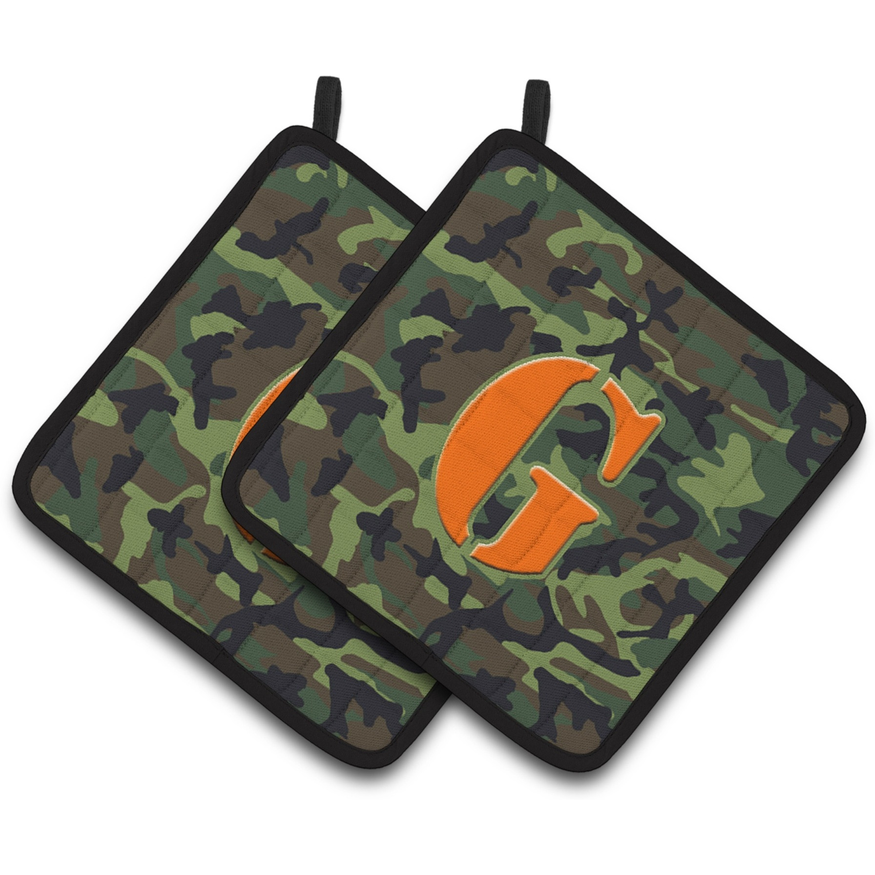 &quotCaroline's Treasures Letter G Monogram - Camo green Pair of Pot Holders CJ1030-GPTHD, 7.5HX7.5W, Multicolor"