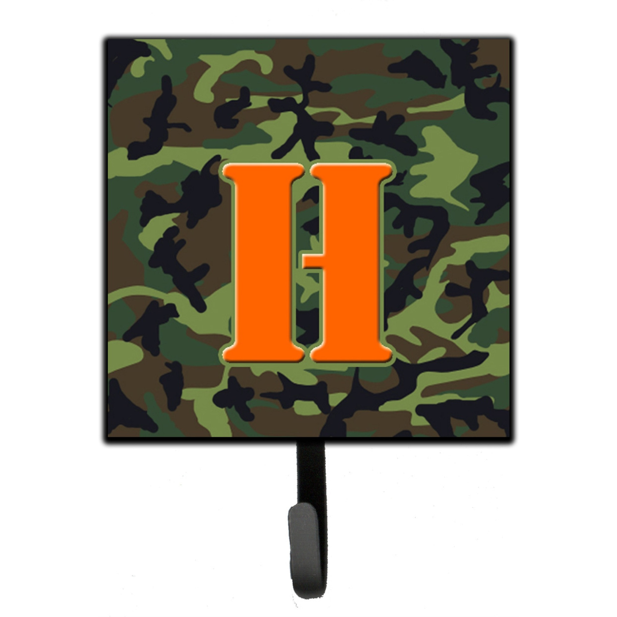 &quotCaroline's Treasures CJ1030-HSH4 Letter H Initial Monogram-Camo Green Leash Holder or Key Hook, Small, Multicolor"
