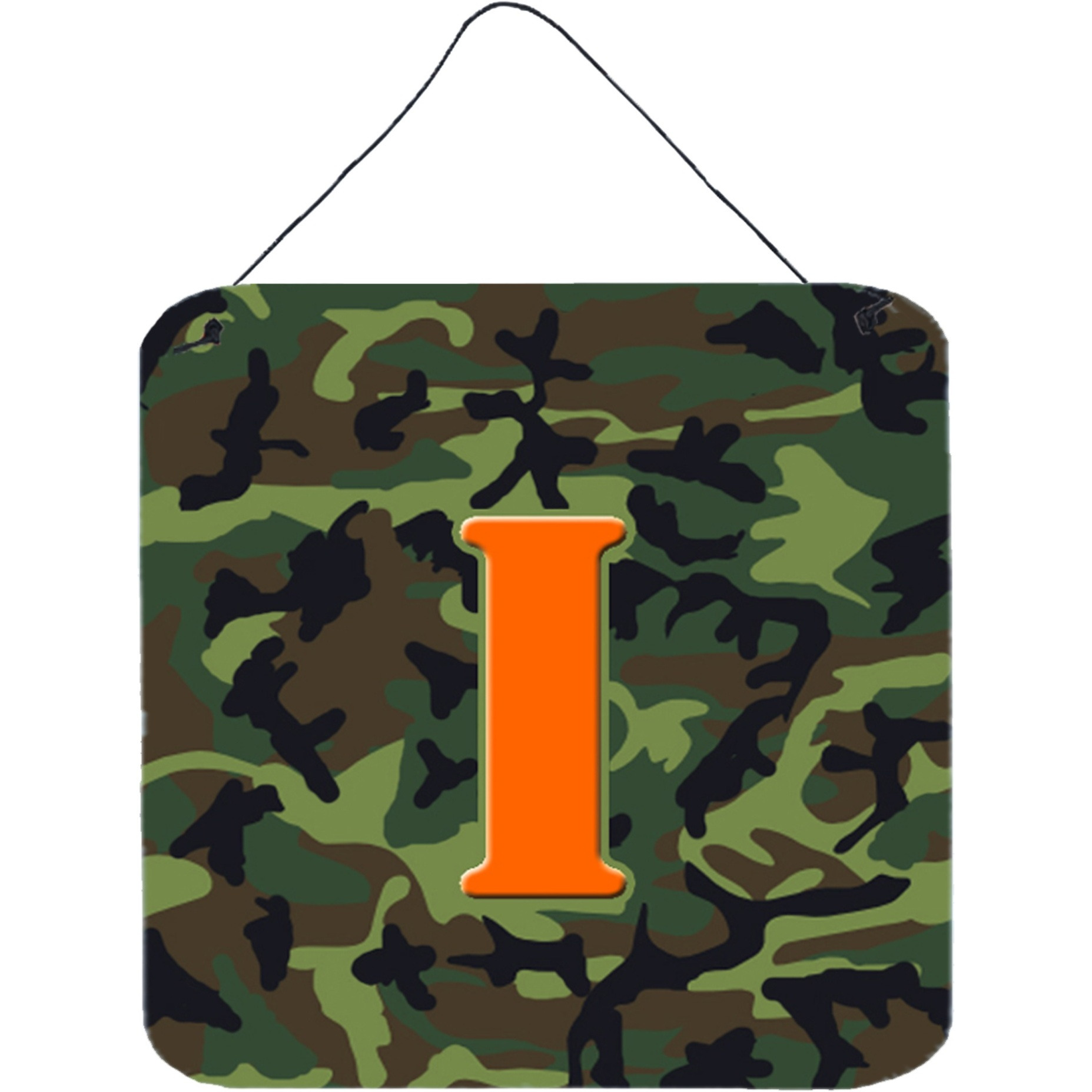 &quotCaroline's Treasures Letter I Initial Monogram-Camo Green Wall or Door Hanging Prints, 6 x 6"", Multicolor"