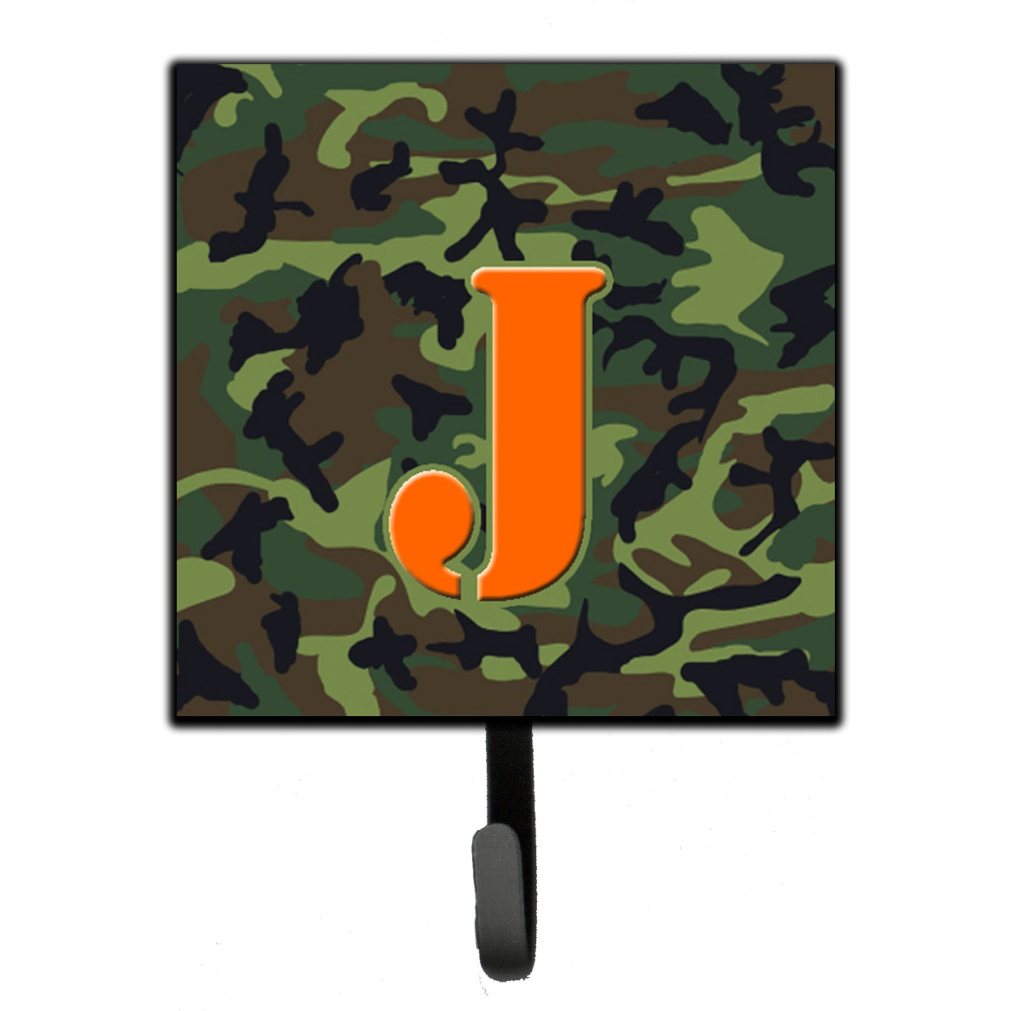 &quotCaroline's Treasures CJ1030-JSH4 Letter J Initial Monogram-Camo Green Leash Holder or Key Hook, Small, Multicolor"