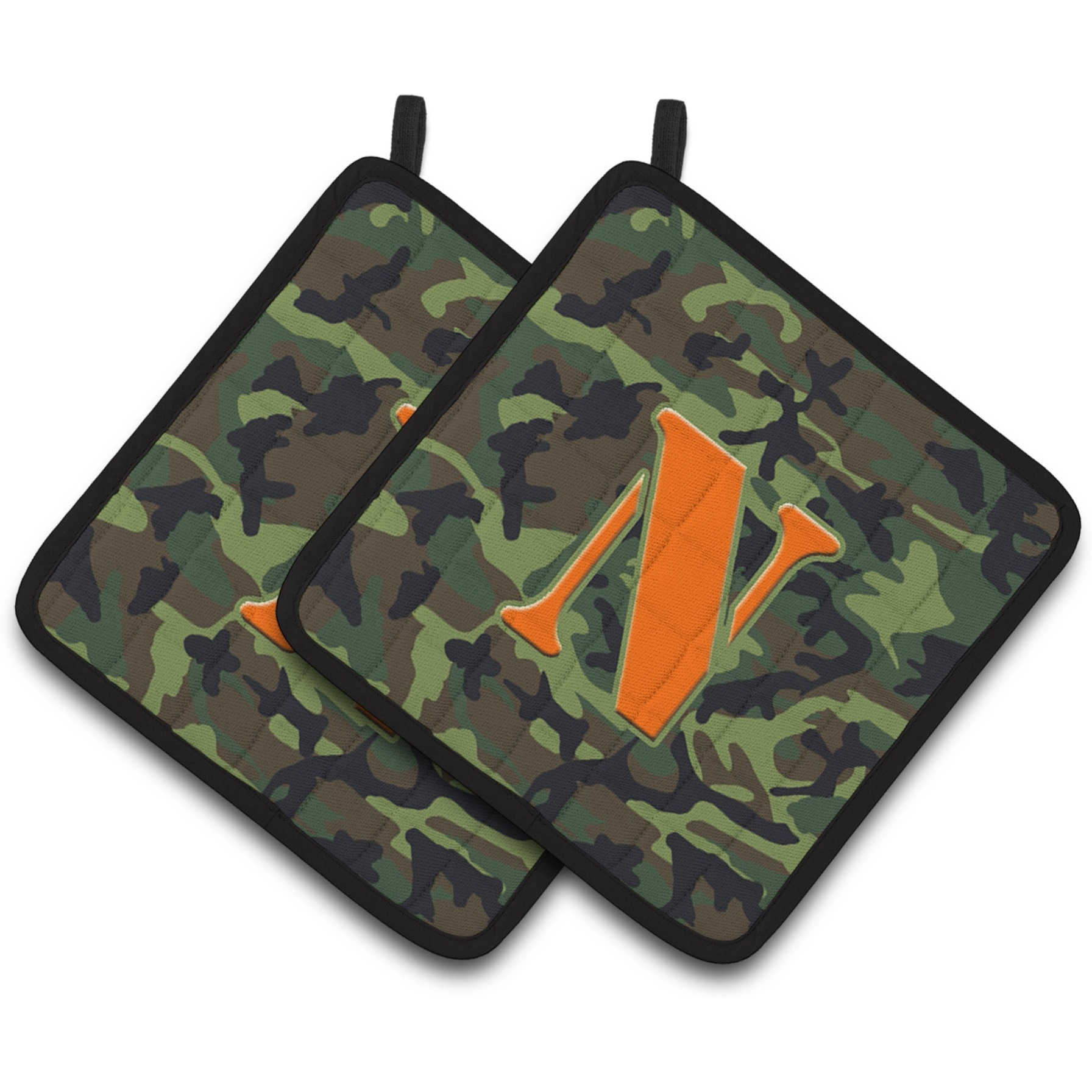&quotCaroline's Treasures Letter N Monogram - Camo green Pair of Pot Holders CJ1030-NPTHD, 7.5HX7.5W, Multicolor"