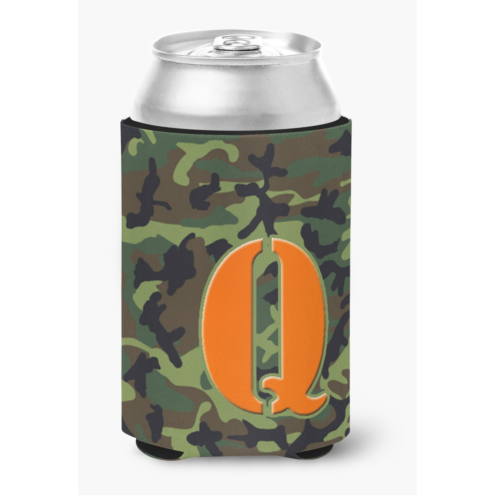 Letter Q Initial Monogram - Camo Green Can or Bottle Beverage Insulator Hugger