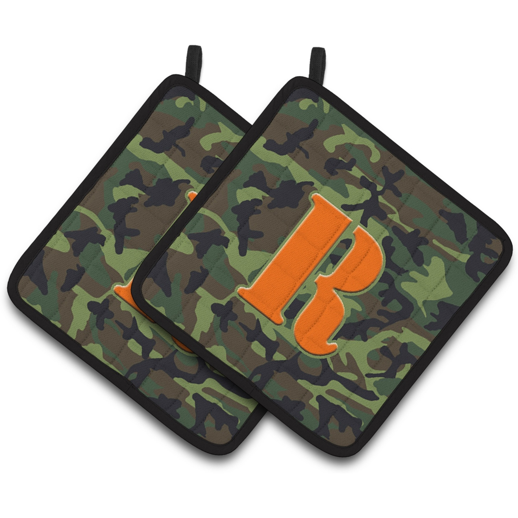 &quotCaroline's Treasures Letter R Monogram - Camo green Pair of Pot Holders CJ1030-RPTHD, 7.5HX7.5W, Multicolor"