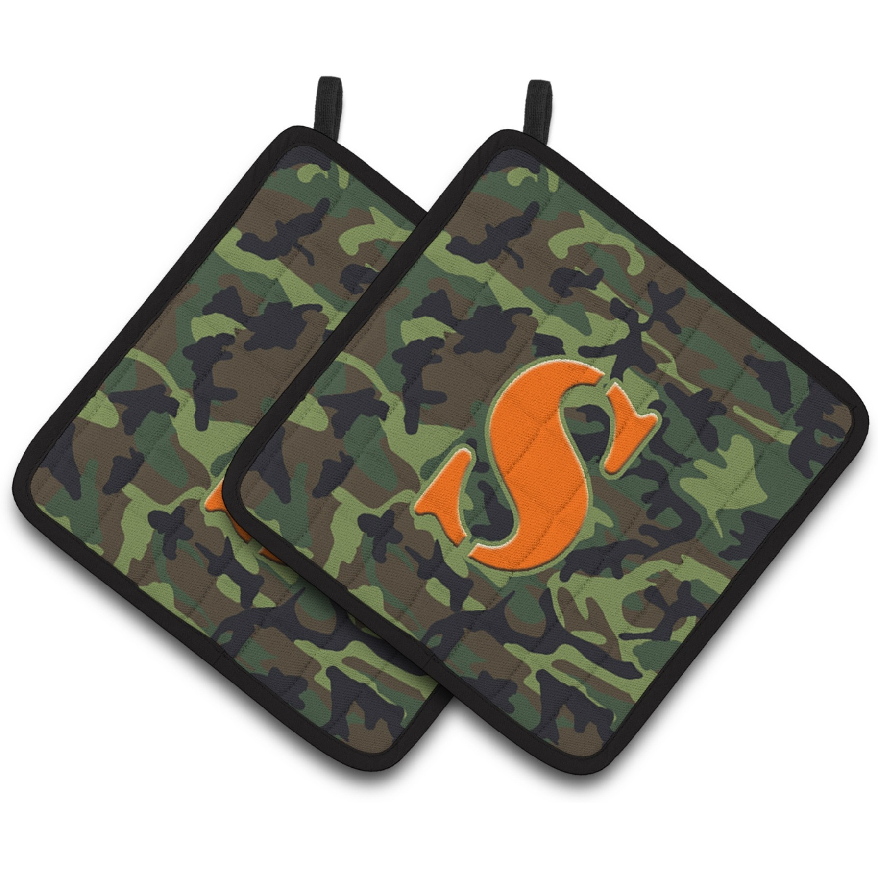 &quotCaroline's Treasures Letter S Monogram - Camo green Pair of Pot Holders CJ1030-SPTHD, 7.5HX7.5W, Multicolor"
