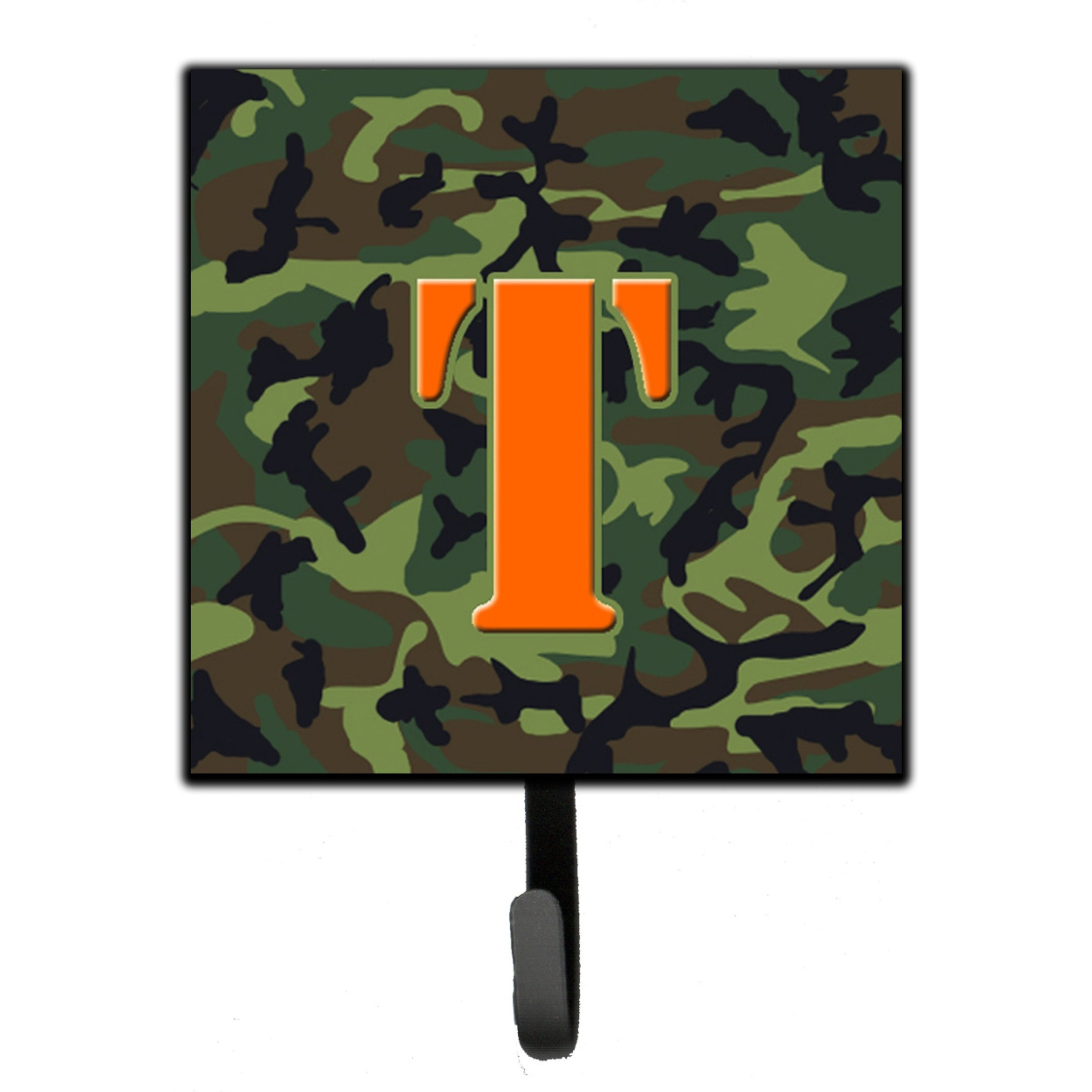 &quotCaroline's Treasures CJ1030-TSH4 Letter T Initial Monogram-Camo Green Leash Holder or Key Hook, Small, Multicolor"