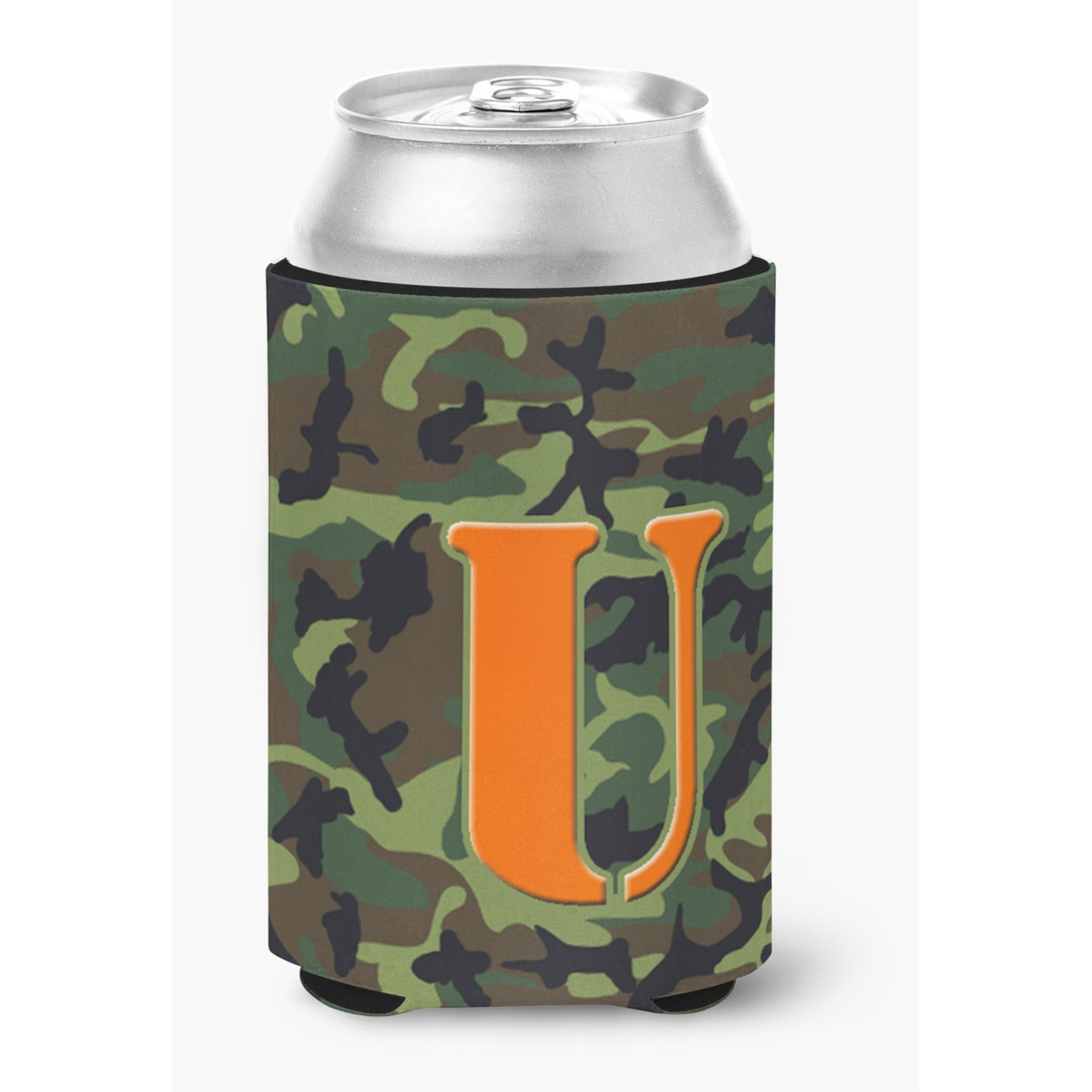 Letter U Initial Monogram - Camo Green Can or Bottle Beverage Insulator Hugger