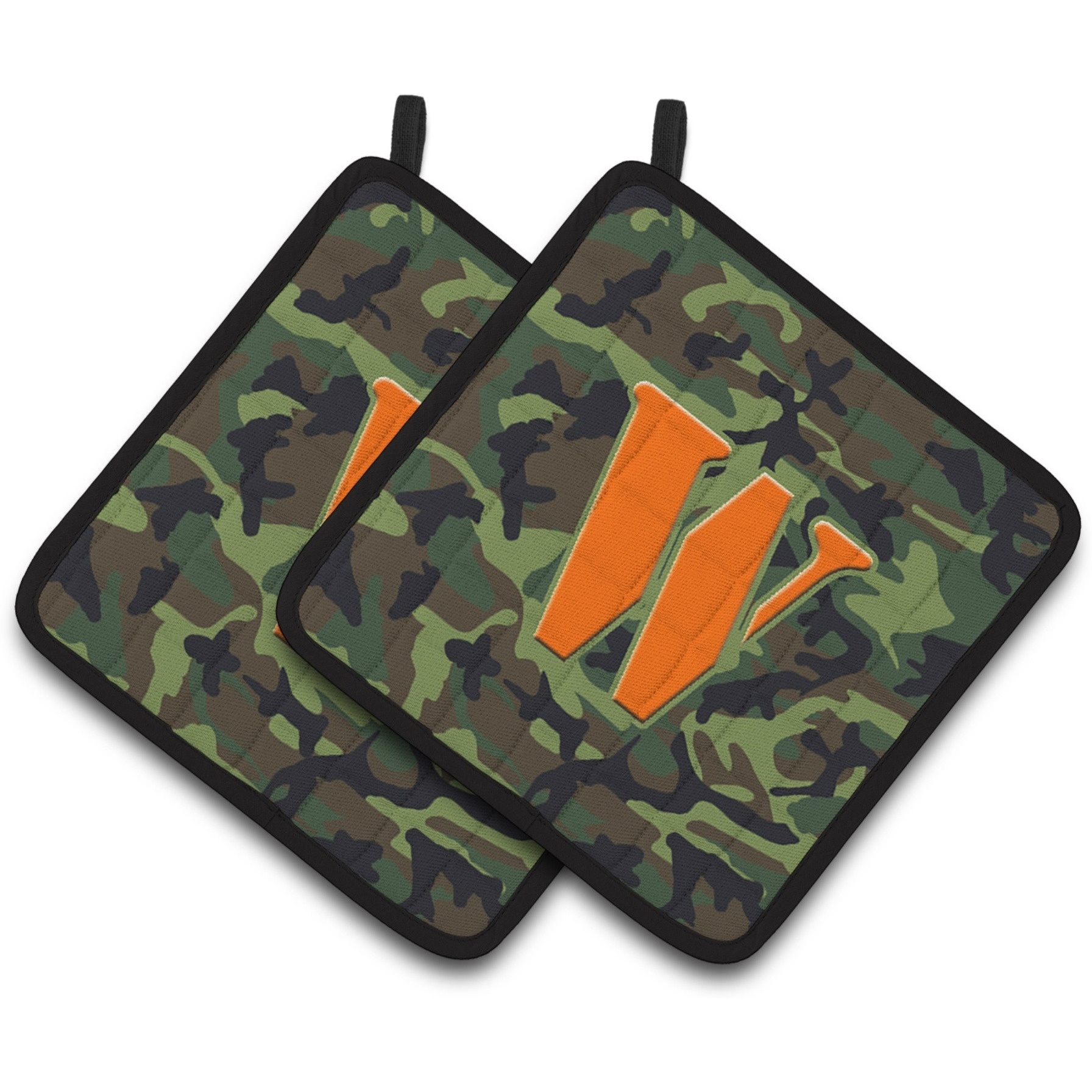 &quotCaroline's Treasures Letter W Monogram - Camo green Pair of Pot Holders CJ1030-WPTHD, 7.5HX7.5W, Multicolor"