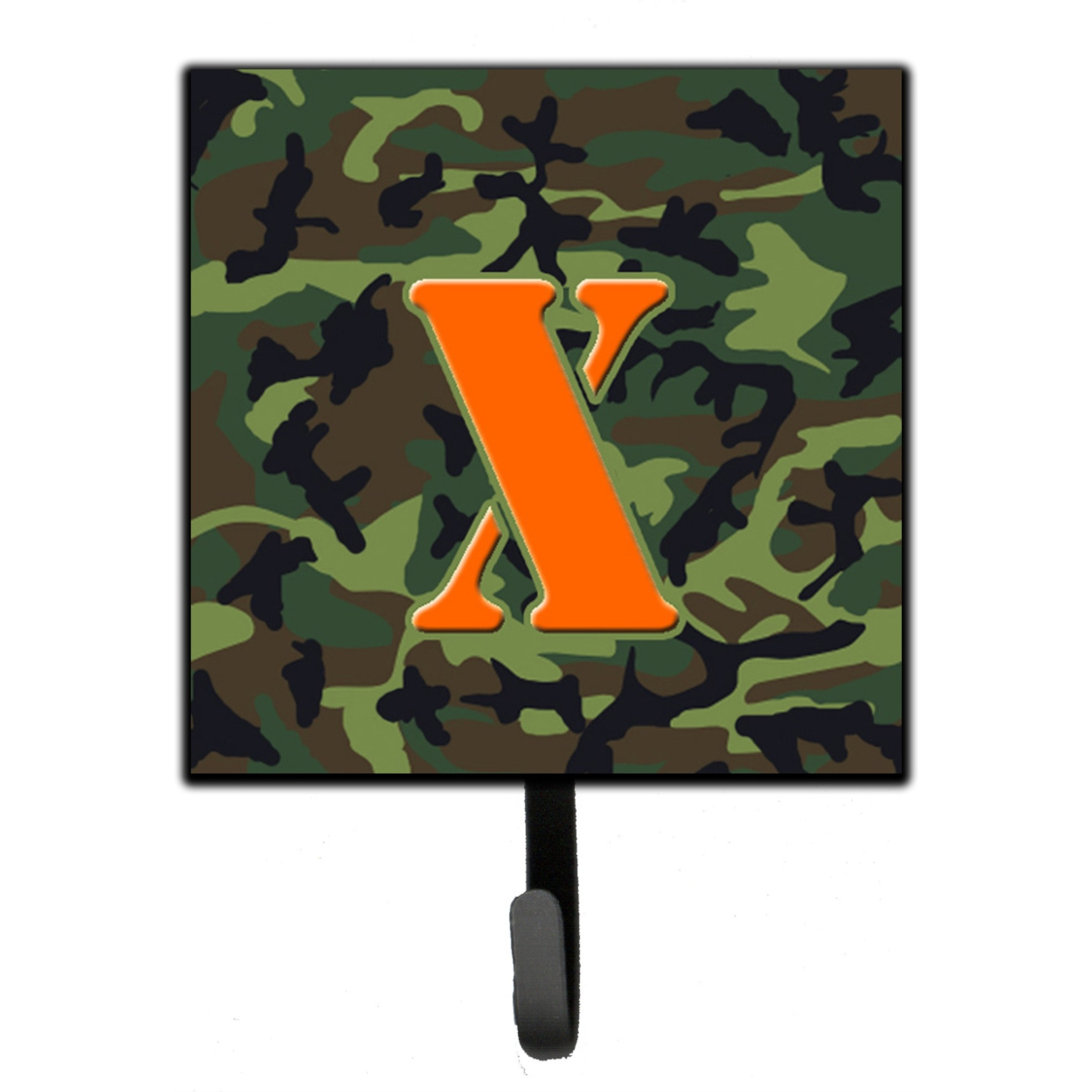 &quotCaroline's Treasures CJ1030-XSH4 Letter X Initial Monogram-Camo Green Leash Holder or Key Hook, Small, Multicolor"