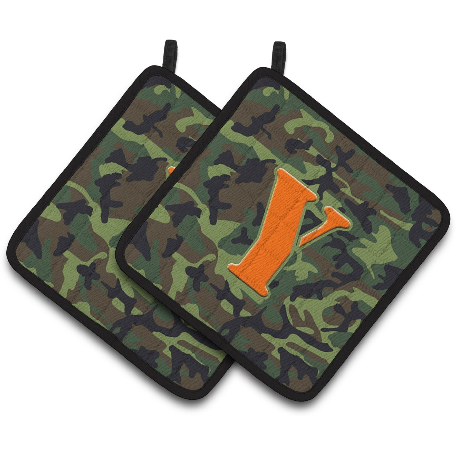 &quotCaroline's Treasures Letter Y Monogram - Camo green Pair of Pot Holders CJ1030-YPTHD, 7.5HX7.5W, Multicolor"