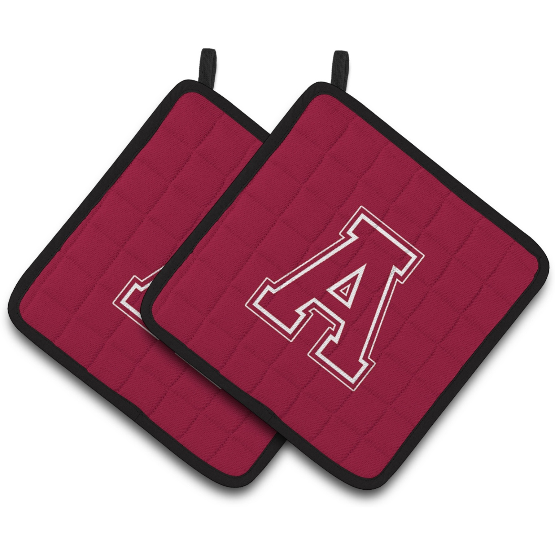 &quotCaroline's Treasures Letter A Monogram - Maroon & White Pair of Pot Holders CJ1032-APTHD, 7.5HX7.5W, Multicolor"