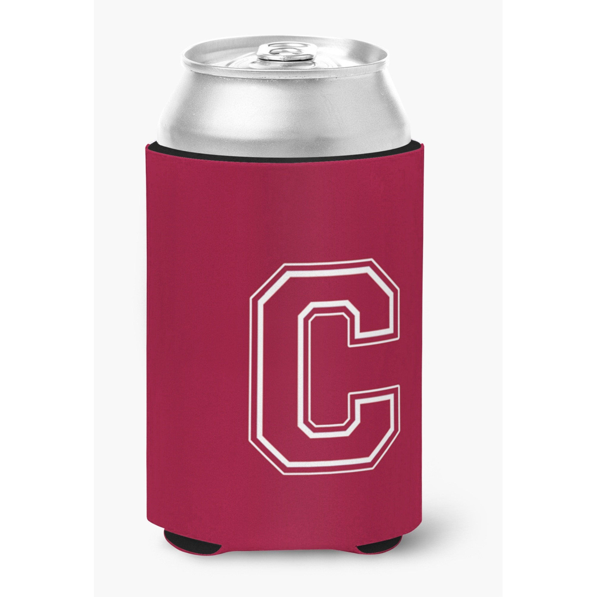 Letter C Initial Monogram - Maroon and White Can or Bottle Beverage Insulator Hugger