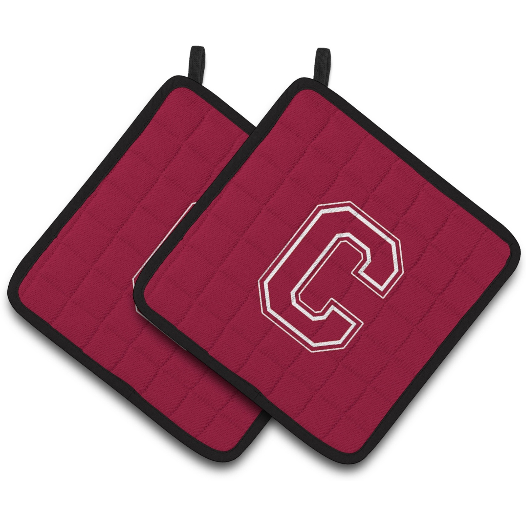 &quotCaroline's Treasures Monogram Initial C Maroon & White Pair of Pot Holders CJ1032-CPTHD, 7.5HX7.5W, Multicolor"