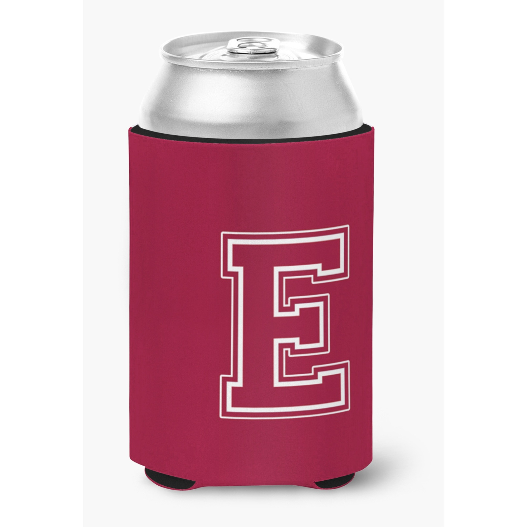 Letter E Initial Monogram - Maroon and White Can or Bottle Beverage Insulator Hugger