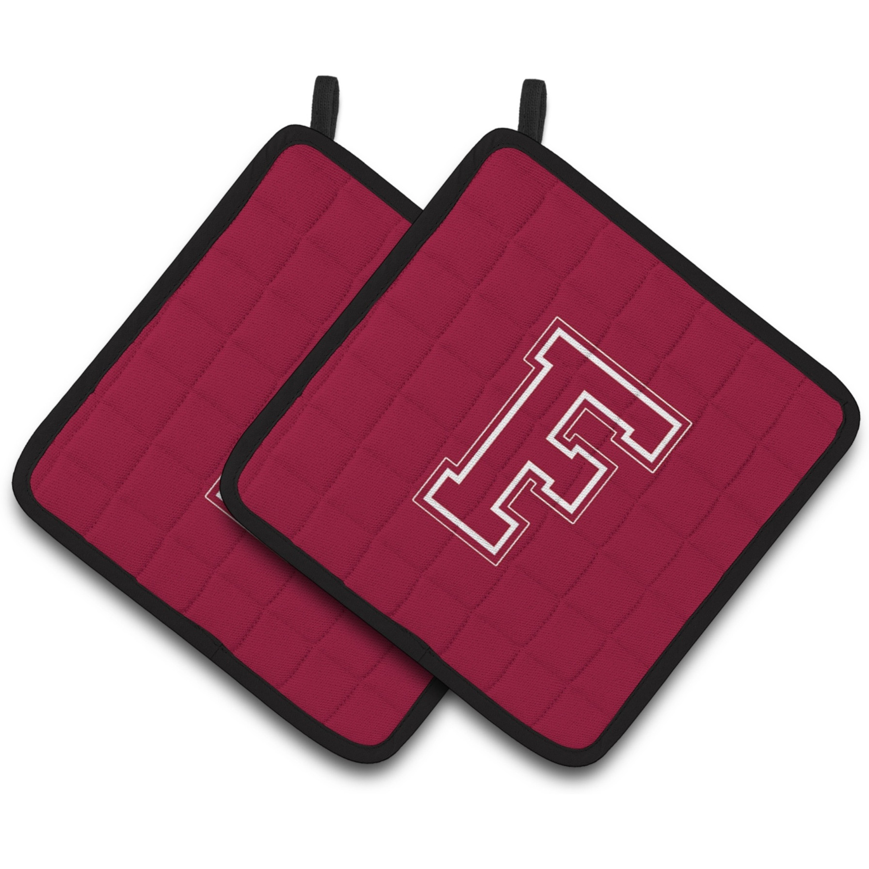 &quotCaroline's Treasures Monogram Initial F Maroon & White Pair of Pot Holders CJ1032-FPTHD, 7.5HX7.5W, Multicolor"