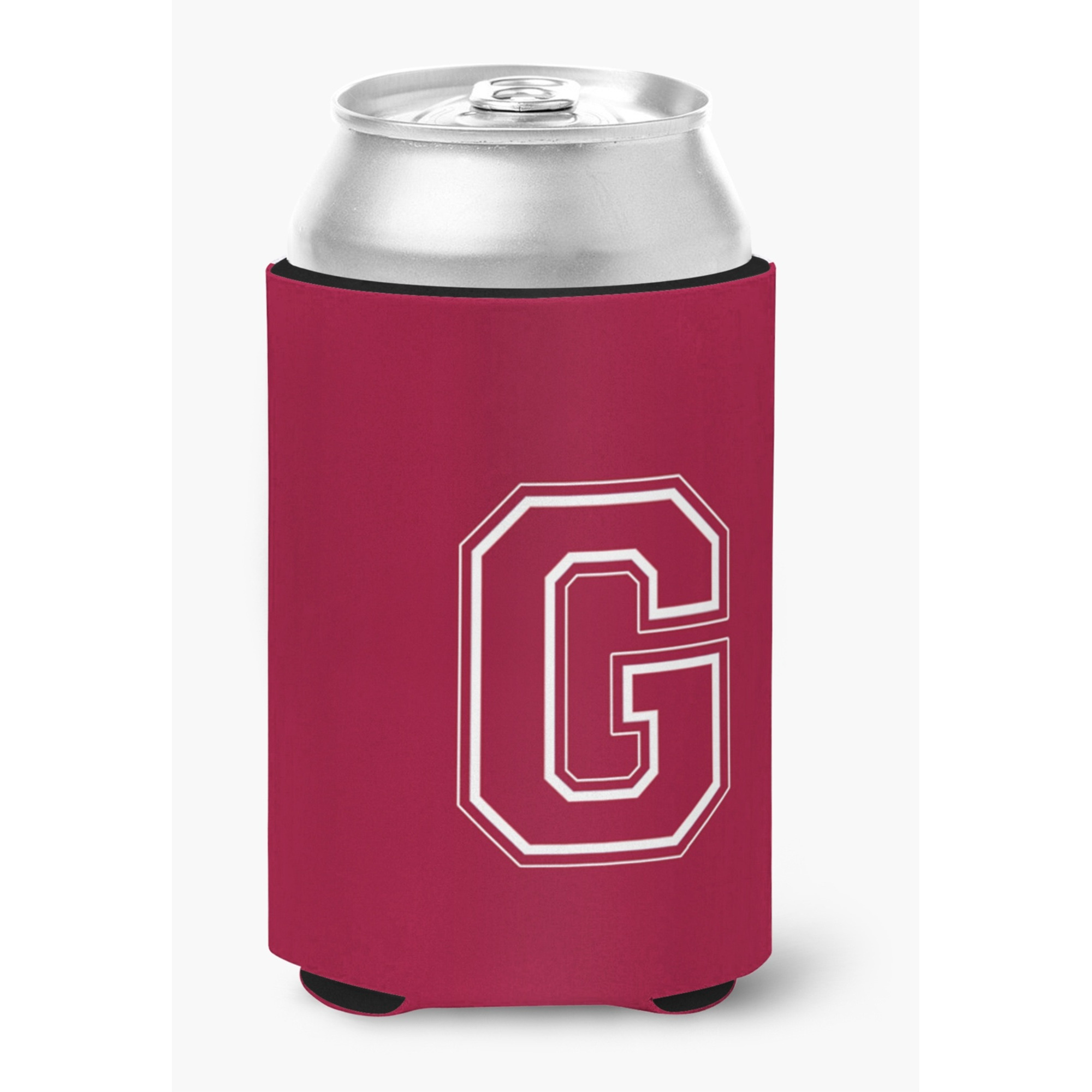 Letter G Initial Monogram - Maroon and White Can or Bottle Beverage Insulator Hugger