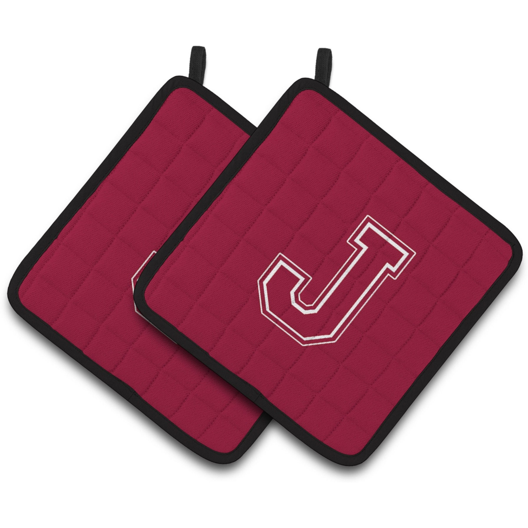 &quotCaroline's Treasures Monogram Initial J Maroon & White Pair of Pot Holders CJ1032-JPTHD, 7.5HX7.5W, Multicolor"