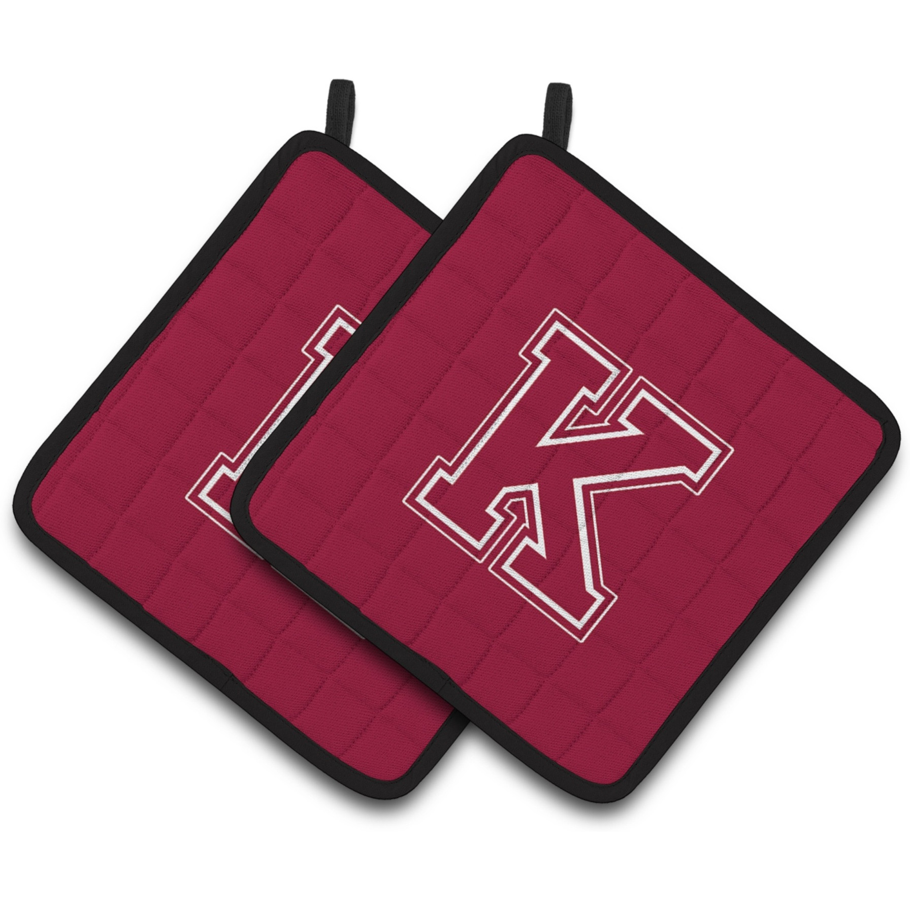 &quotCaroline's Treasures Monogram Initial K Maroon & White Pair of Pot Holders CJ1032-KPTHD, 7.5HX7.5W, Multicolor"