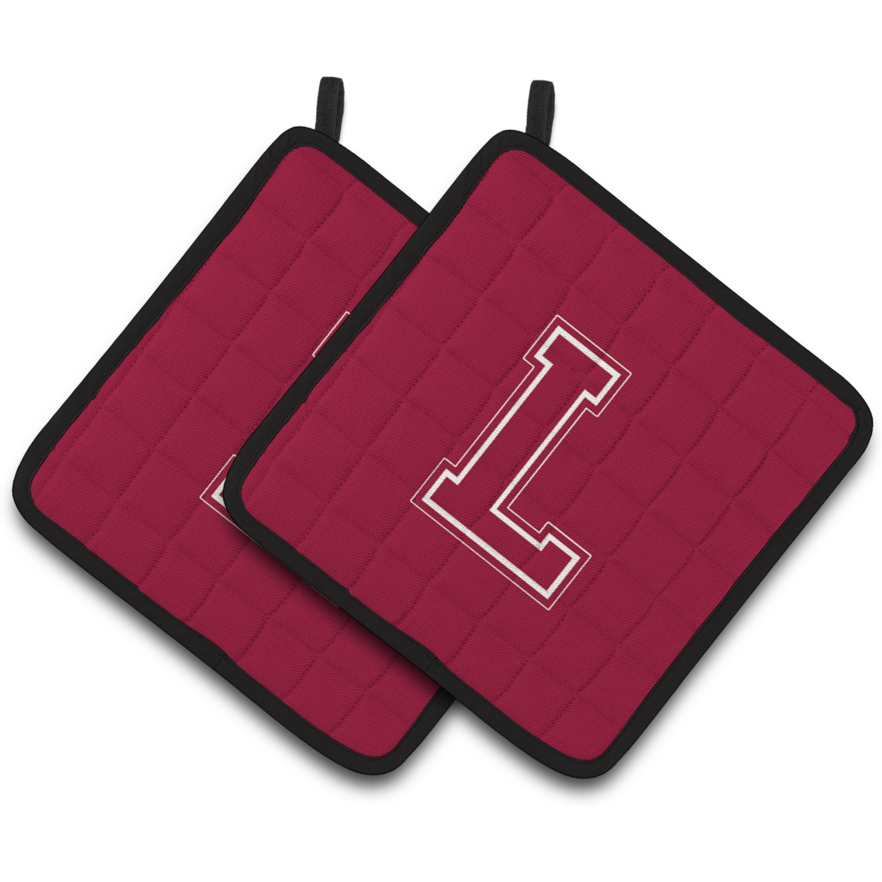 &quotCaroline's Treasures Monogram Initial L Maroon & White Pair of Pot Holders CJ1032-LPTHD, 7.5HX7.5W, Multicolor"