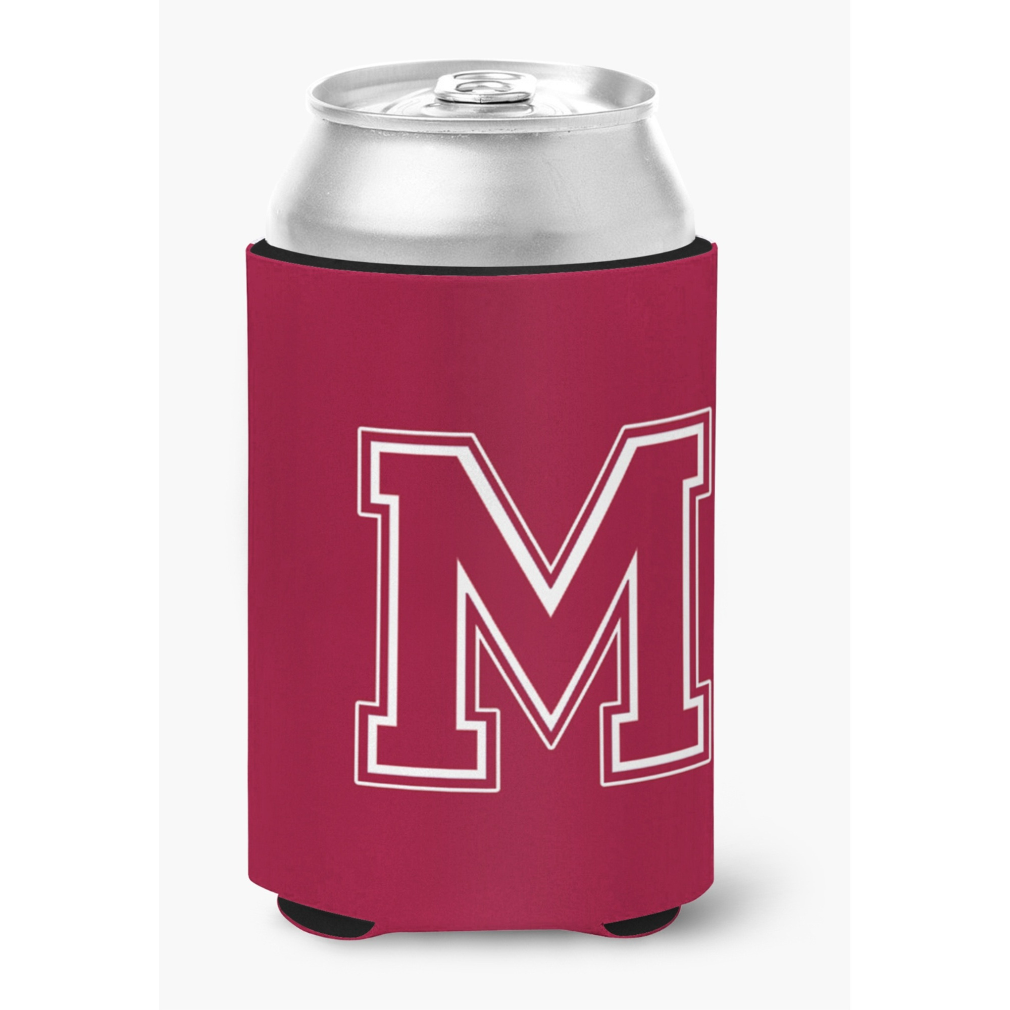 Letter M Initial Monogram - Maroon and White Can or Bottle Beverage Insulator Hugger