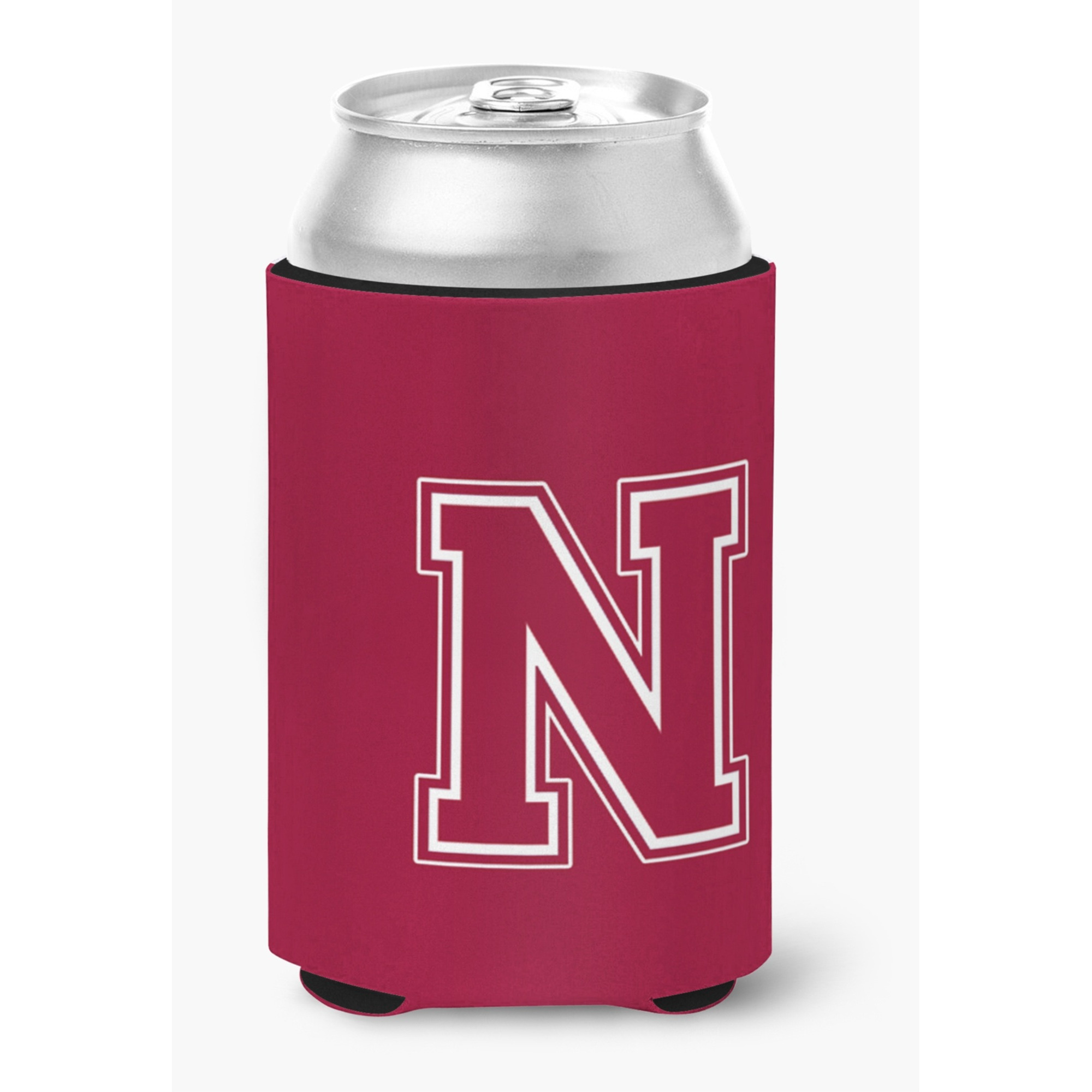 Letter N Initial Monogram - Maroon and White Can or Bottle Beverage Insulator Hugger