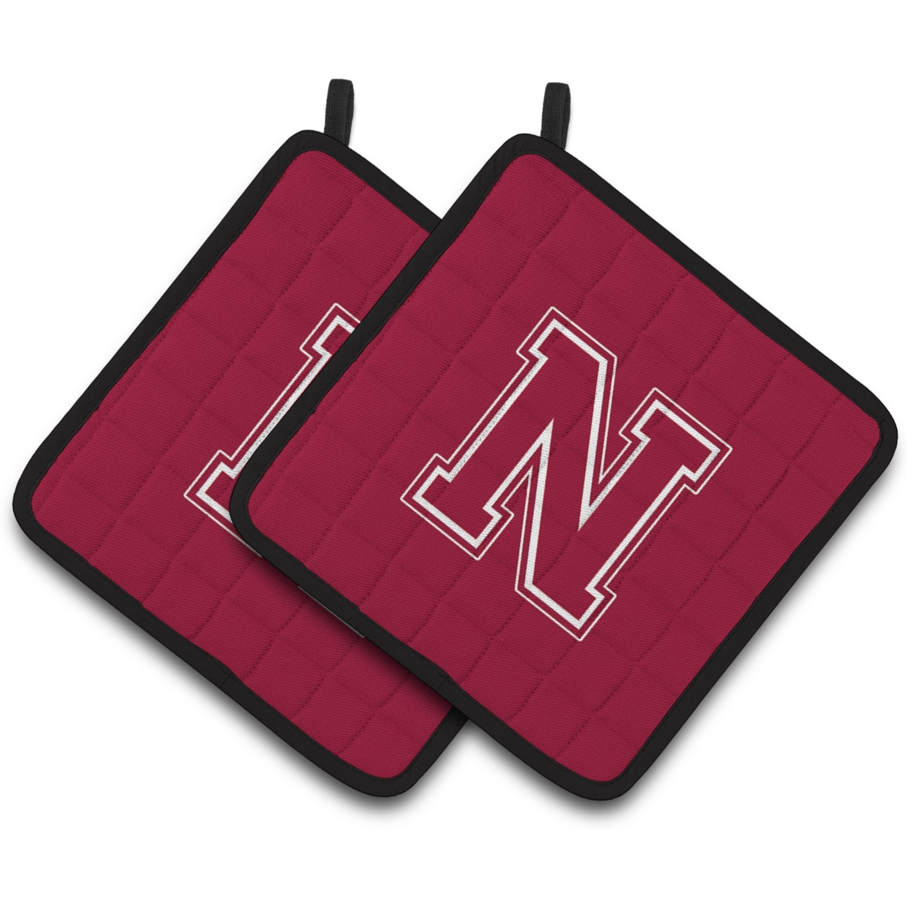 &quotCaroline's Treasures Monogram Initial N Maroon & White Pair of Pot Holders CJ1032-NPTHD, 7.5HX7.5W, Multicolor"