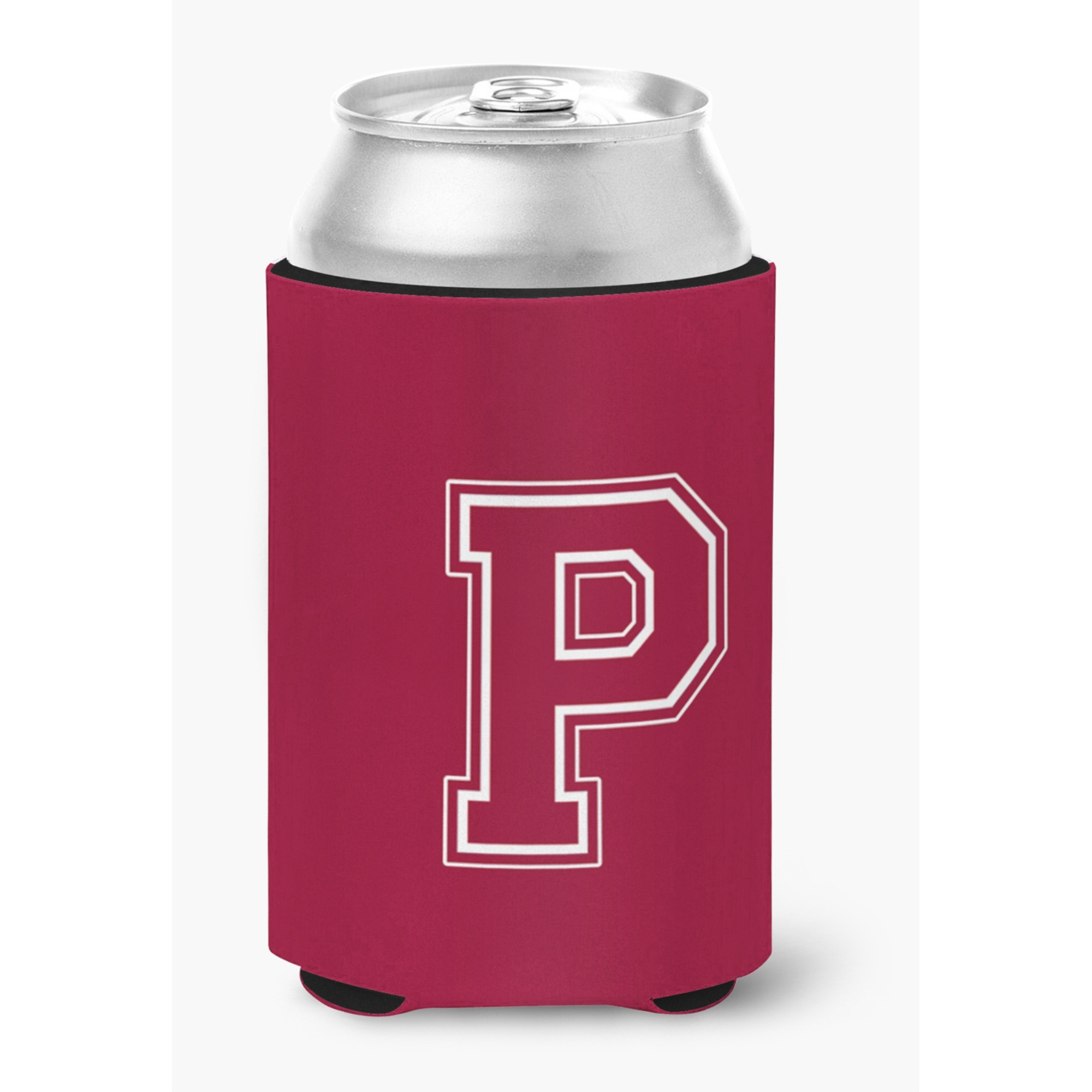 Letter P Initial Monogram - Maroon and White Can or Bottle Beverage Insulator Hugger