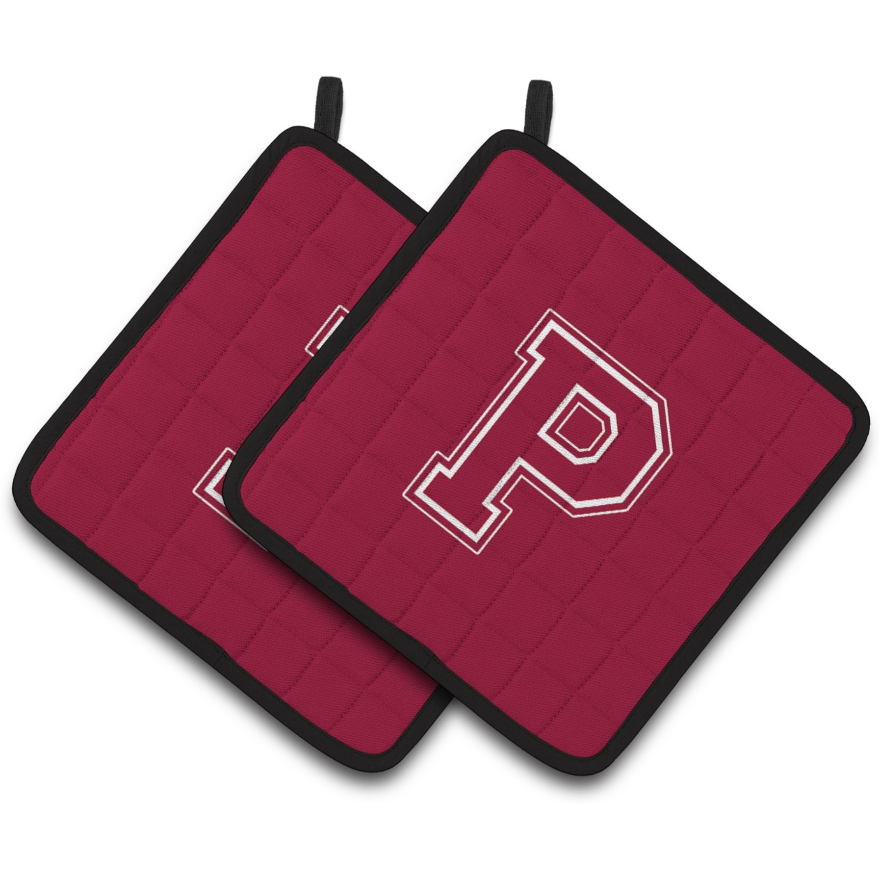 &quotCaroline's Treasures Monogram Initial P Maroon & White Pair of Pot Holders CJ1032-PPTHD, 7.5HX7.5W, Multicolor"