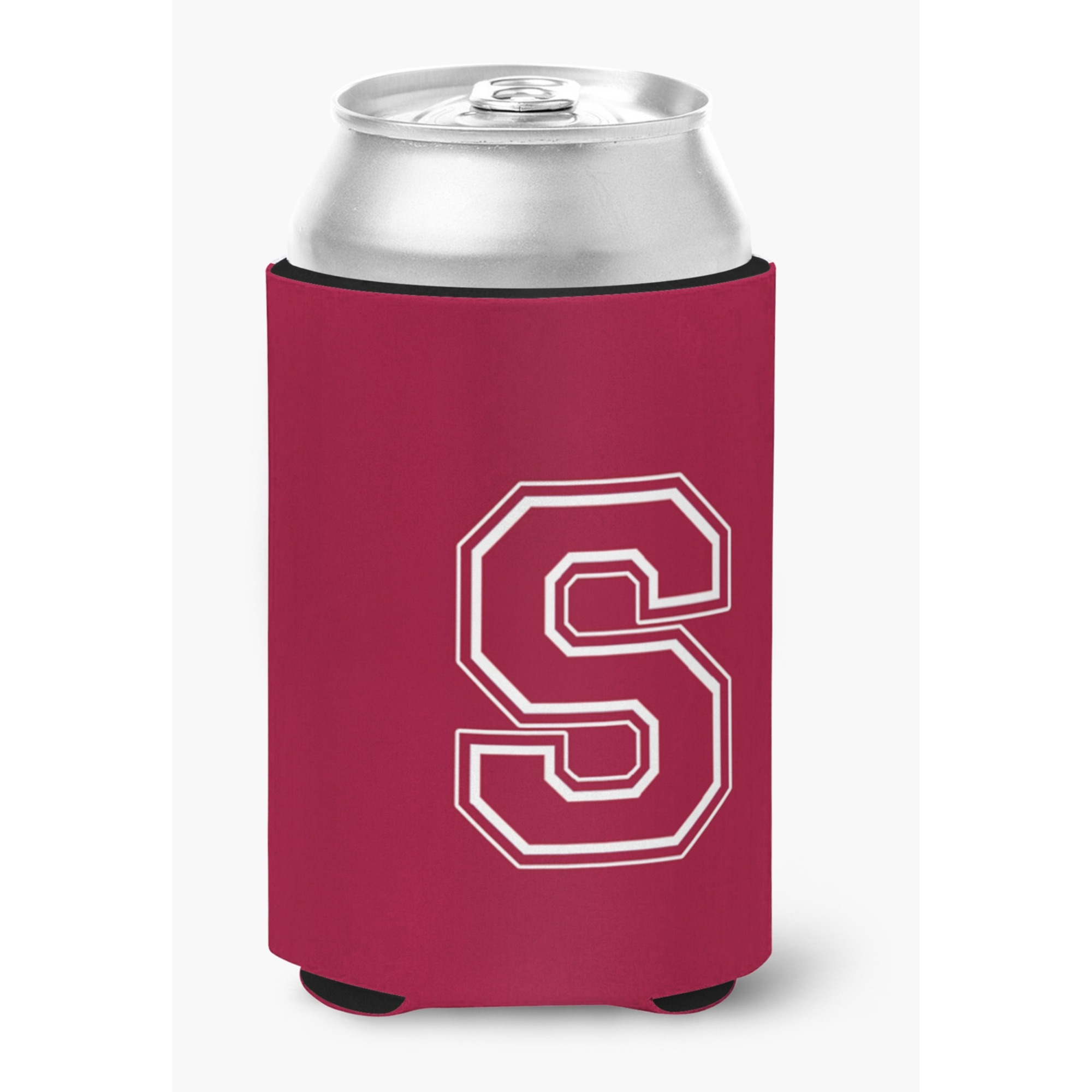 Letter S Initial Monogram - Maroon and White Can or Bottle Beverage Insulator Hugger