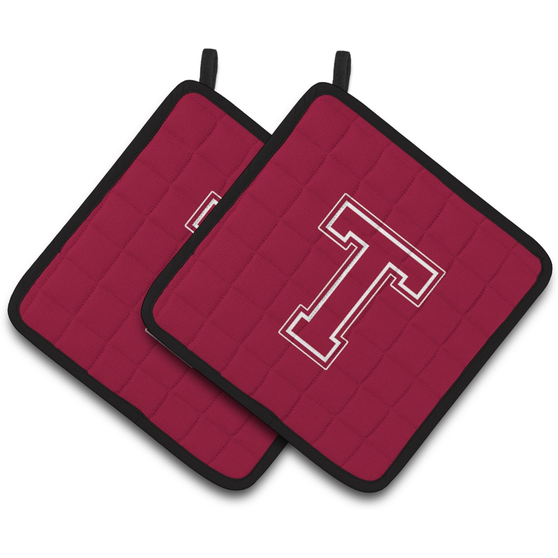 &quotCaroline's Treasures Monogram Initial T Maroon & White Pair of Pot Holders CJ1032-TPTHD, 7.5HX7.5W, Multicolor"