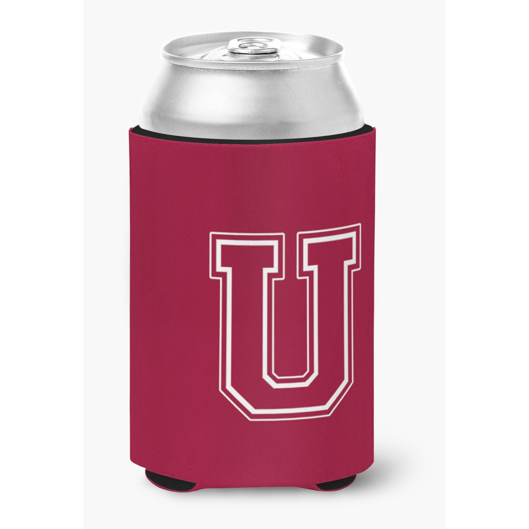 Letter U Initial Monogram - Maroon and White Can or Bottle Beverage Insulator Hugger