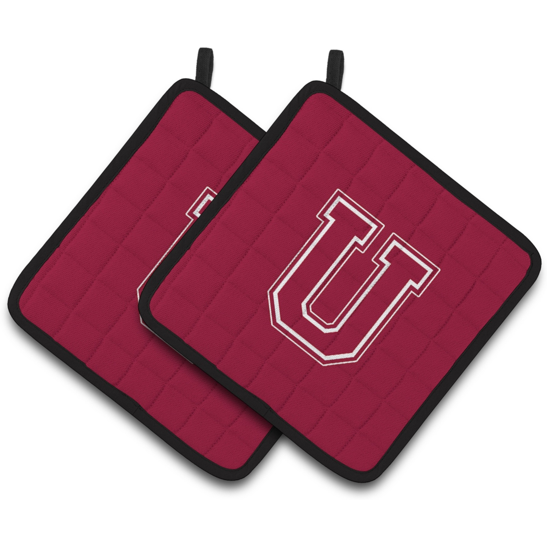 &quotCaroline's Treasures Monogram Initial U Maroon & White Pair of Pot Holders CJ1032-UPTHD, 7.5HX7.5W, Multicolor"