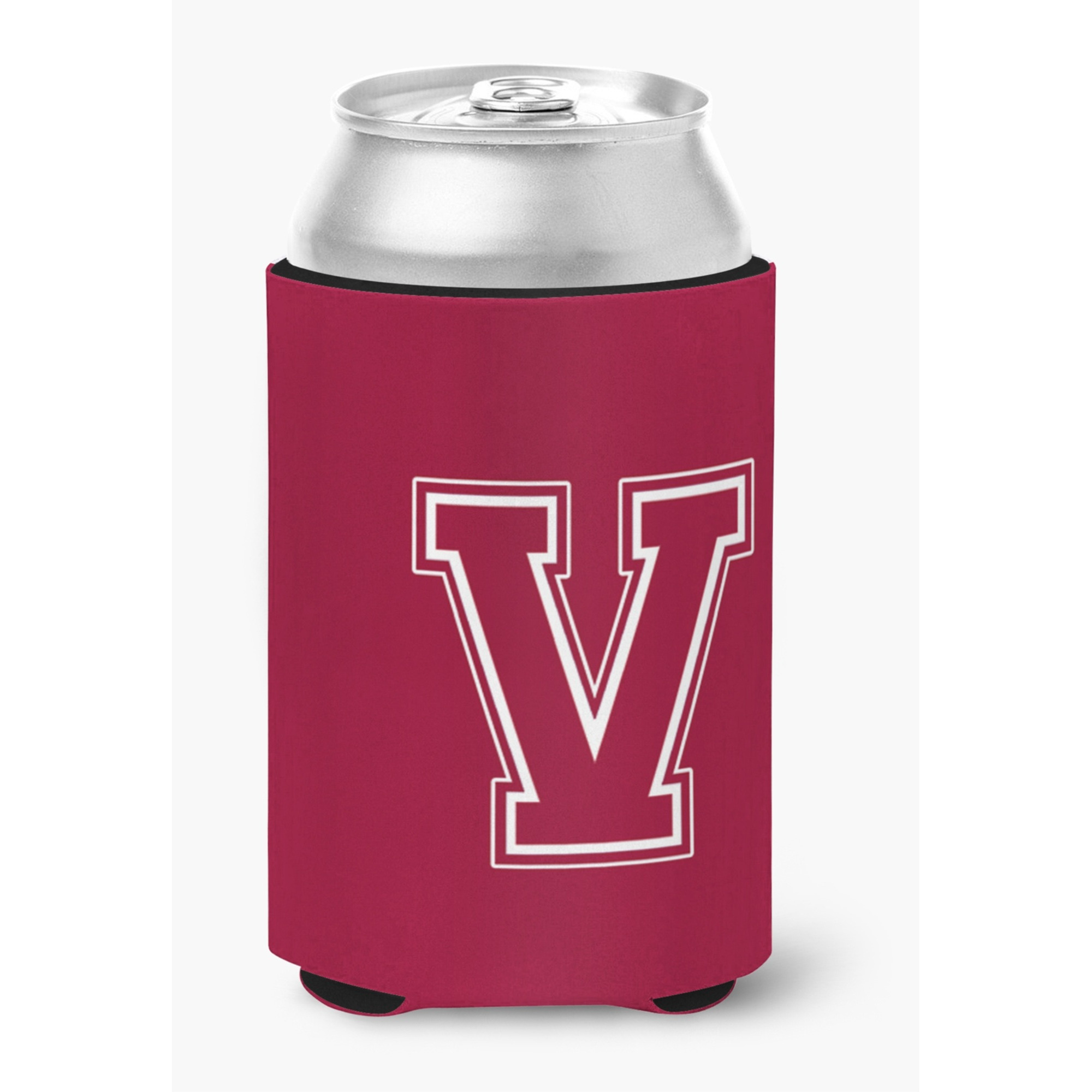 Letter V Initial Monogram - Maroon and White Can or Bottle Beverage Insulator Hugger