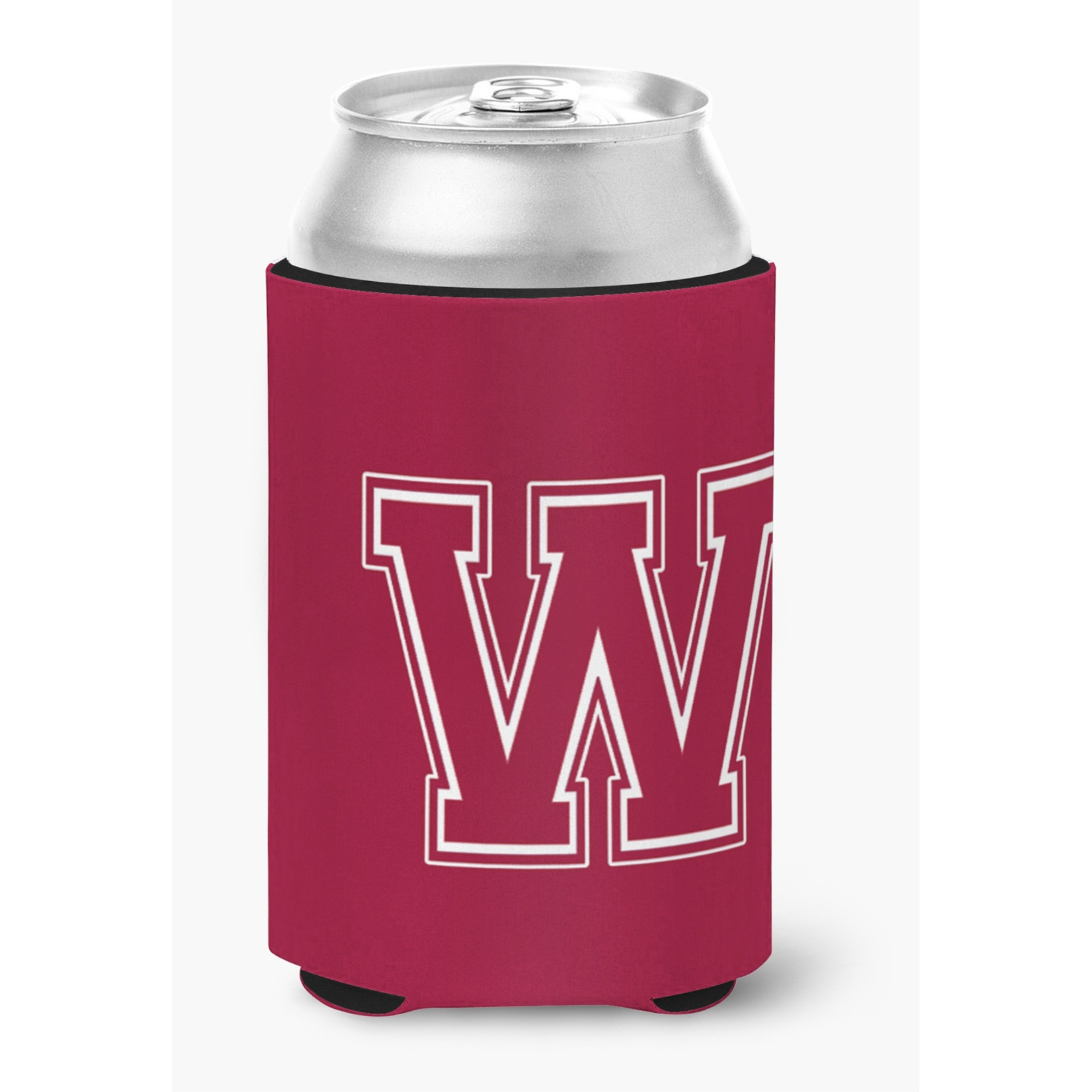 Letter W Initial Monogram - Maroon and White Can or Bottle Beverage Insulator Hugger