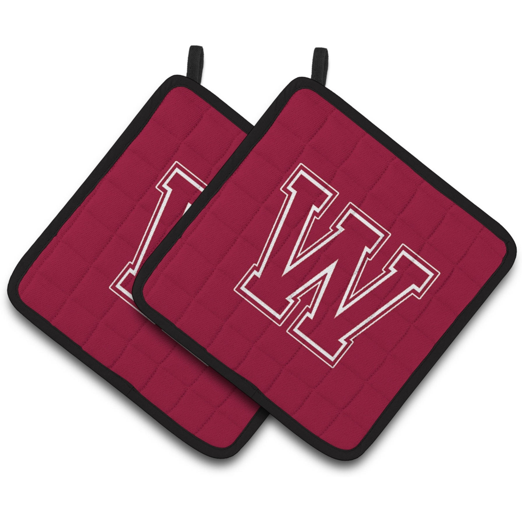 &quotCaroline's Treasures Monogram Initial W Maroon & White Pair of Pot Holders CJ1032-WPTHD, 7.5HX7.5W, Multicolor"