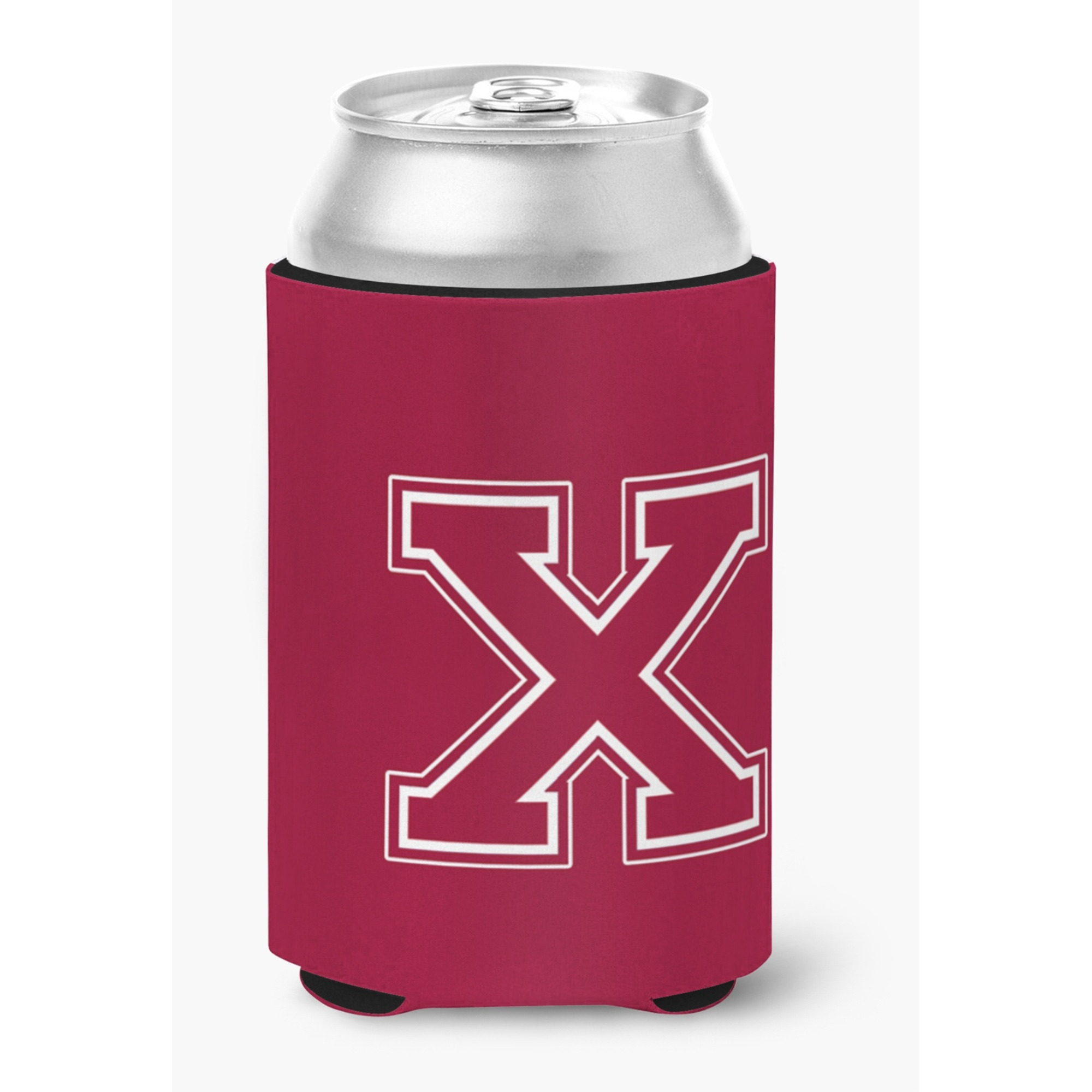 Letter X Initial Monogram - Maroon and White Can or Bottle Beverage Insulator Hugger