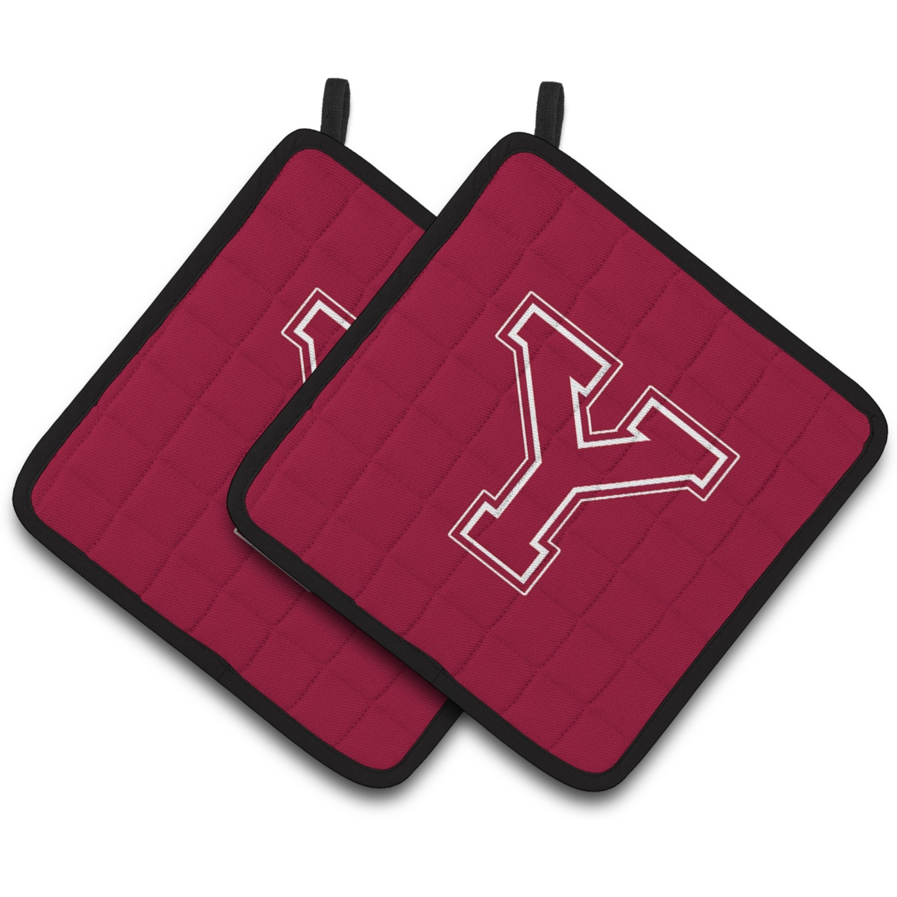 &quotCaroline's Treasures Monogram Initial Y Maroon & White Pair of Pot Holders CJ1032-YPTHD, 7.5HX7.5W, Multicolor"
