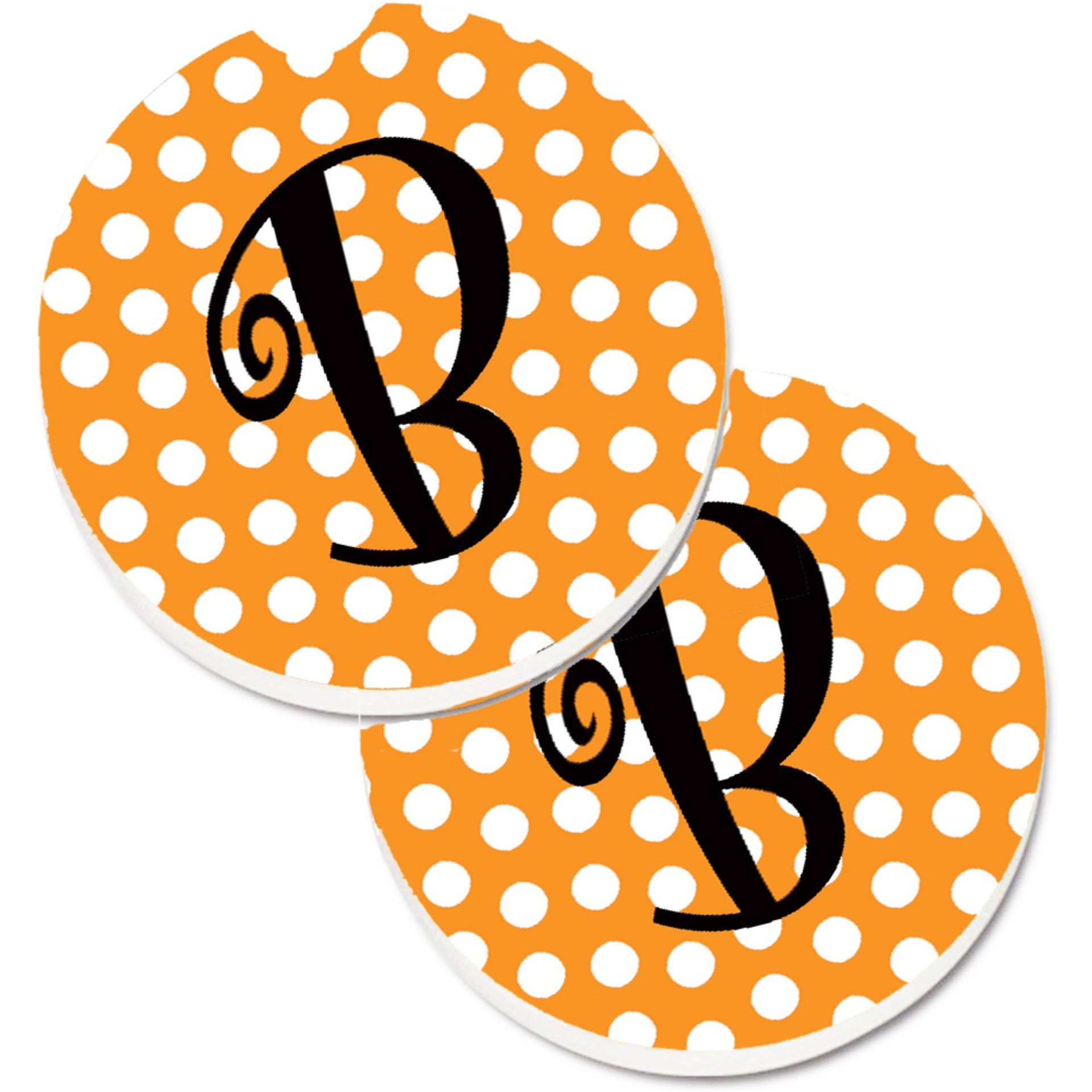 &quotCaroline's Treasures Monogram Initial B Orange Polkadots Set of 2 Cup Holder Car Coasters CJ1033-BCARC, 2.56, Multicolor"