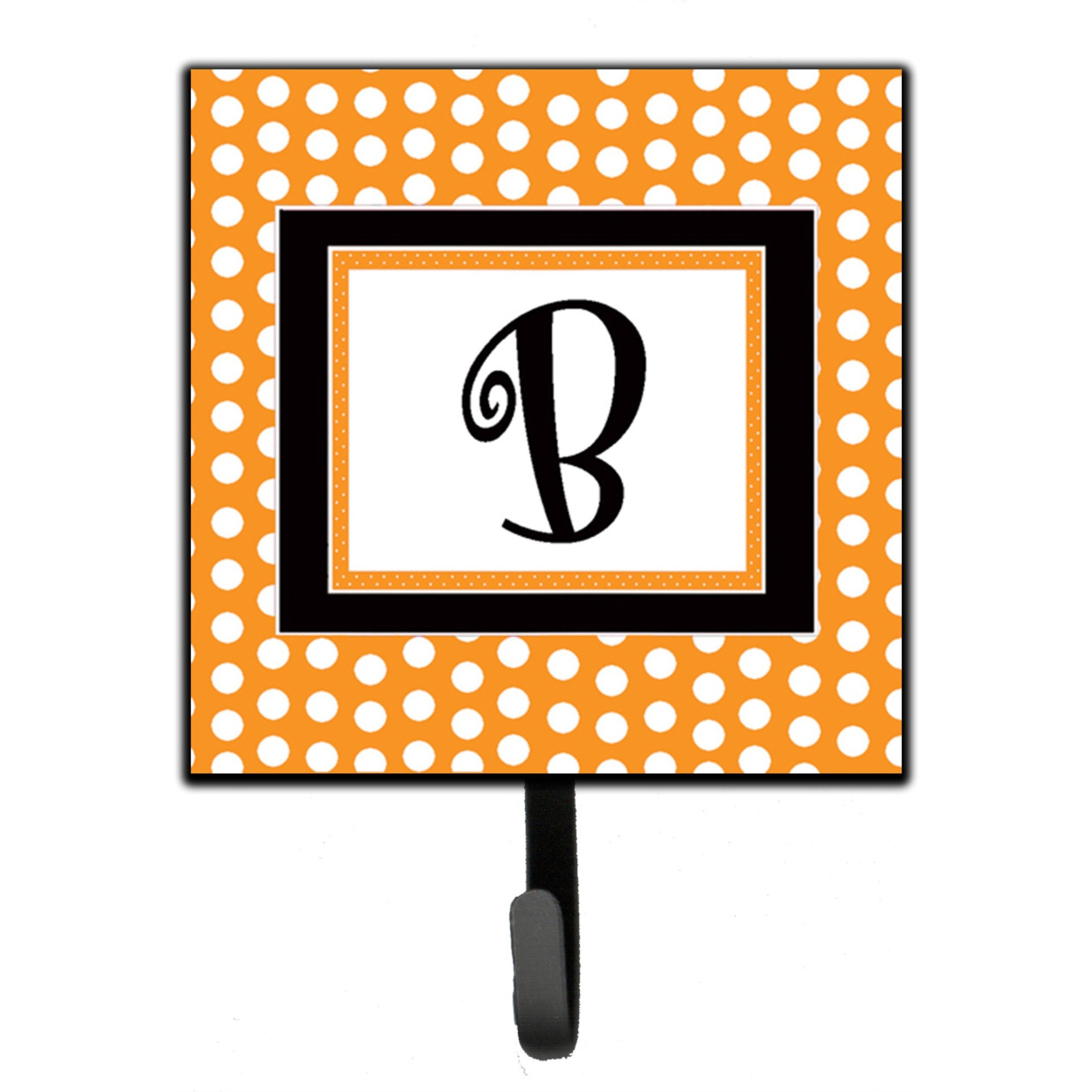 &quotCaroline's Treasures CJ1033-BSH4 Letter B Initial Monogram-Orange Polka Dots Leash Holder or Key Hook, Small, Multicolor"