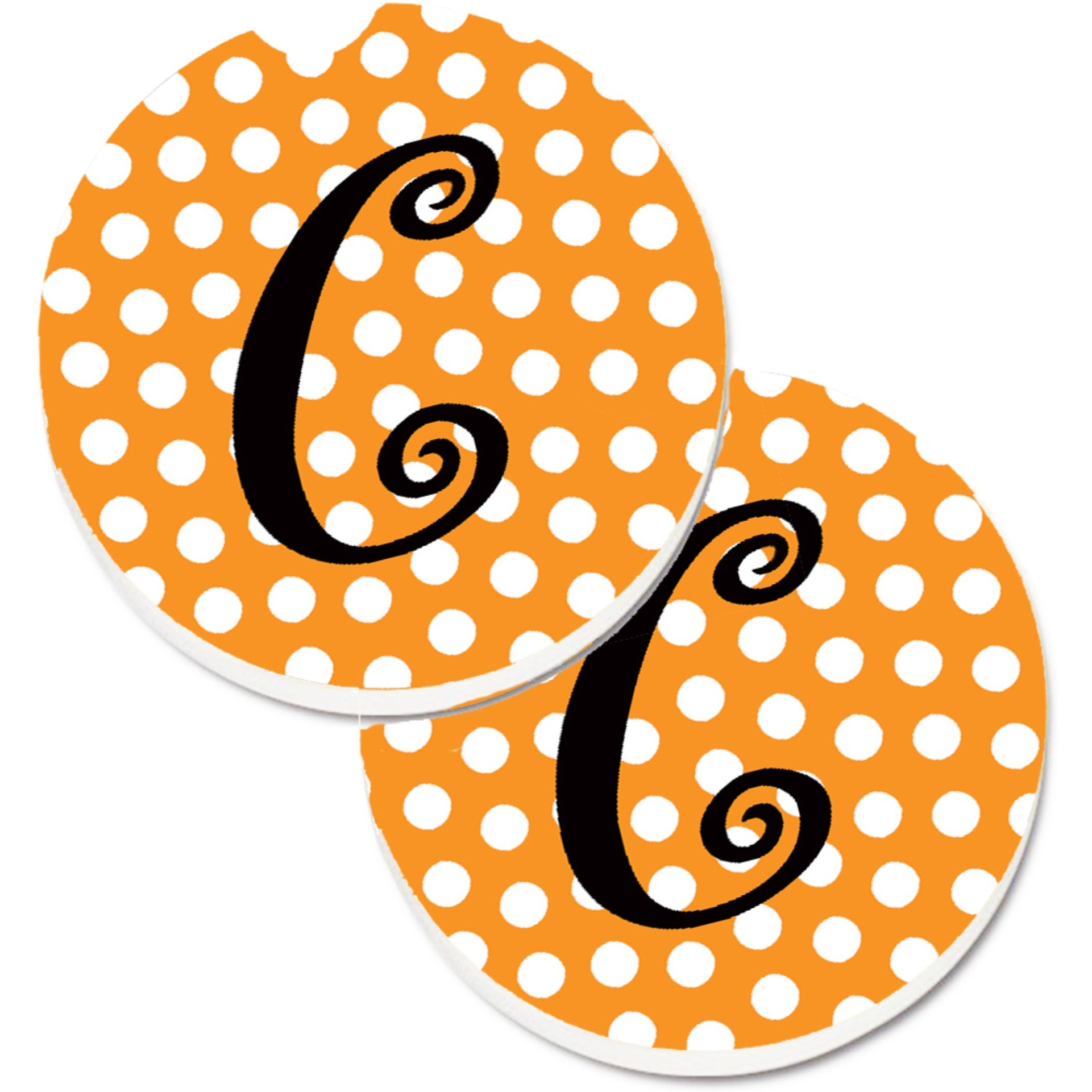 &quotCaroline's Treasures Monogram Initial C Orange Polkadots Set of 2 Cup Holder Car Coasters CJ1033-CCARC, 2.56, Multicolor"