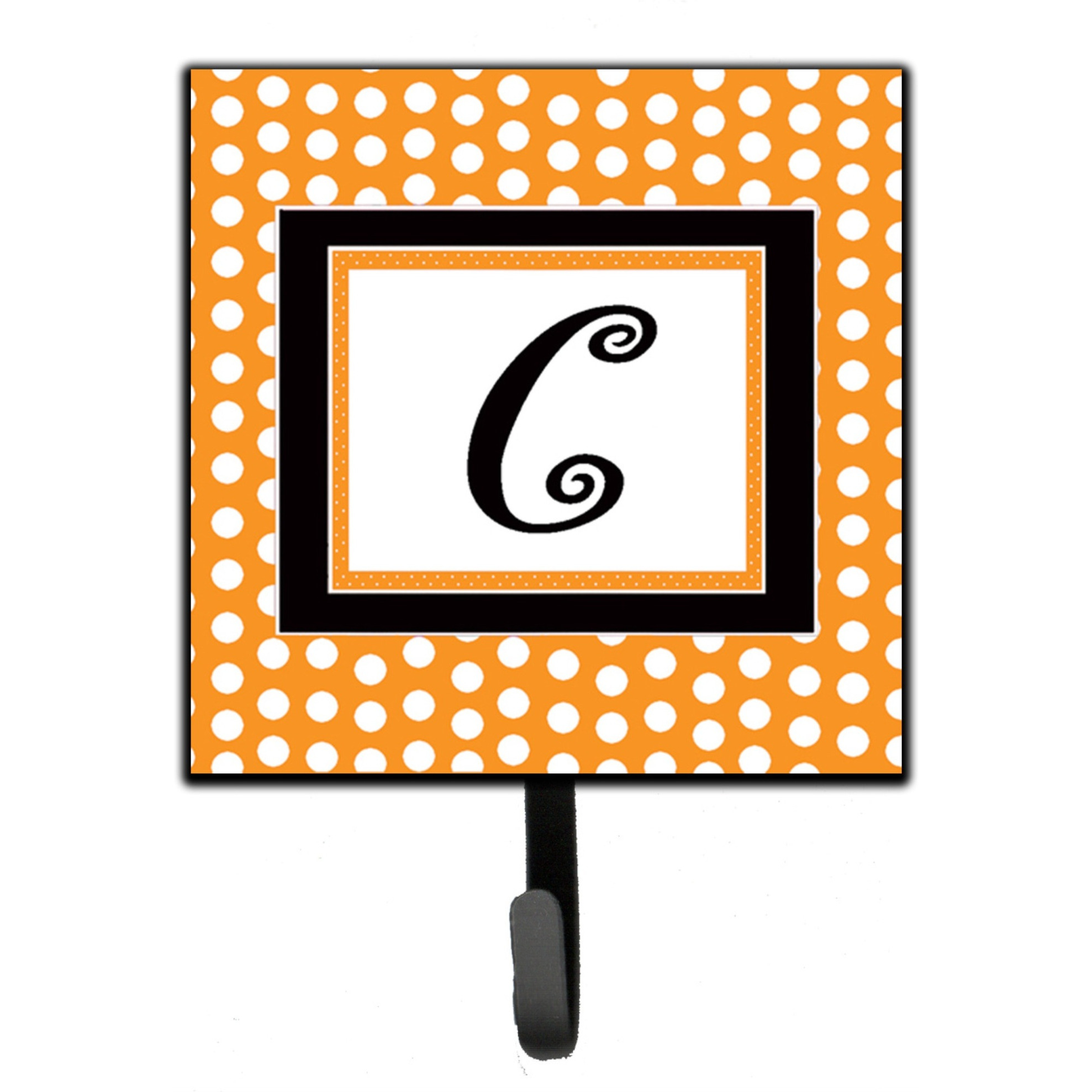 &quotCaroline's Treasures CJ1033-CSH4 Letter C Initial Monogram-Orange Polka Dots Leash Holder or Key Hook, Small, Multicolor"