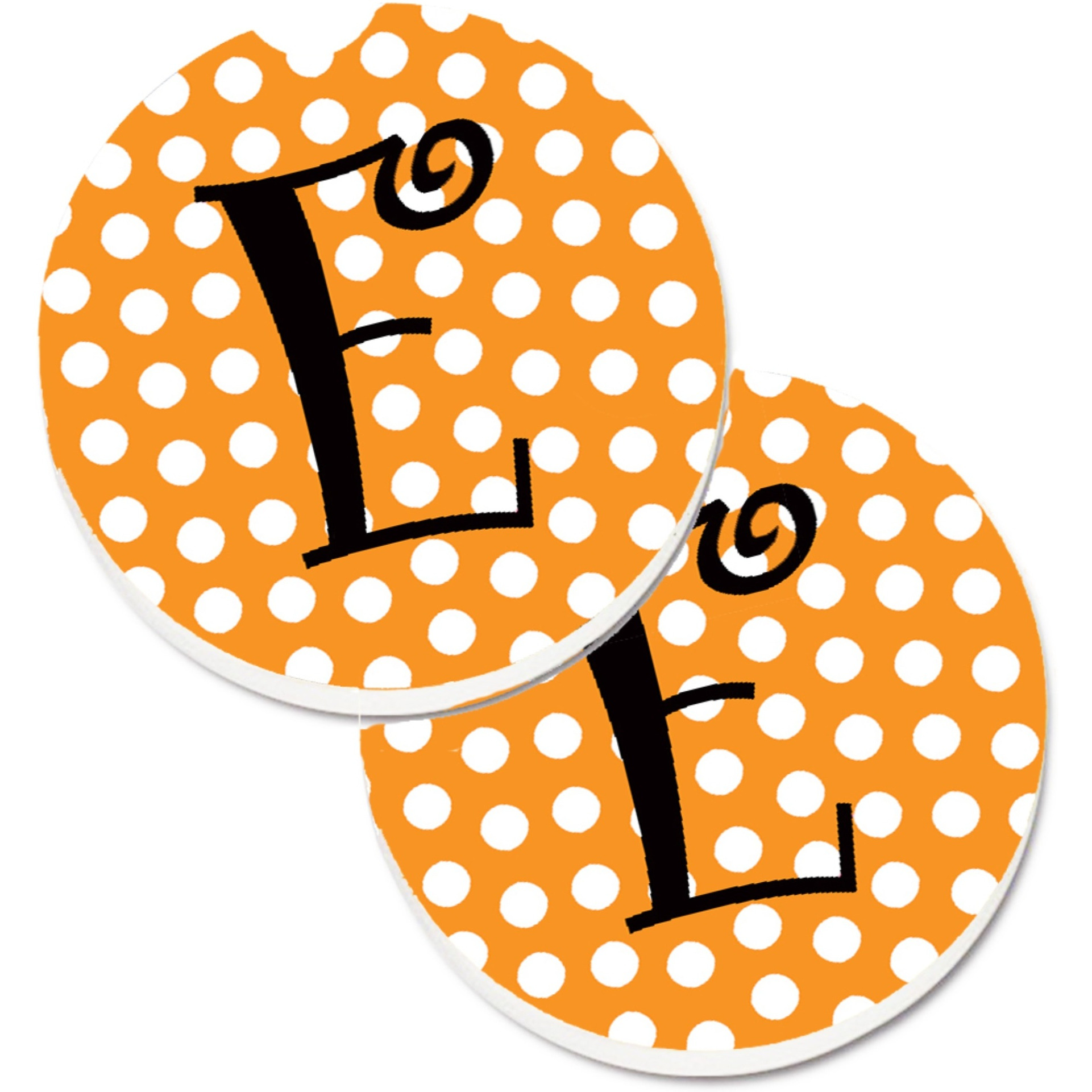 &quotCaroline's Treasures Monogram Initial E Orange Polkadots Set of 2 Cup Holder Car Coasters CJ1033-ECARC, 2.56, Multicolor"