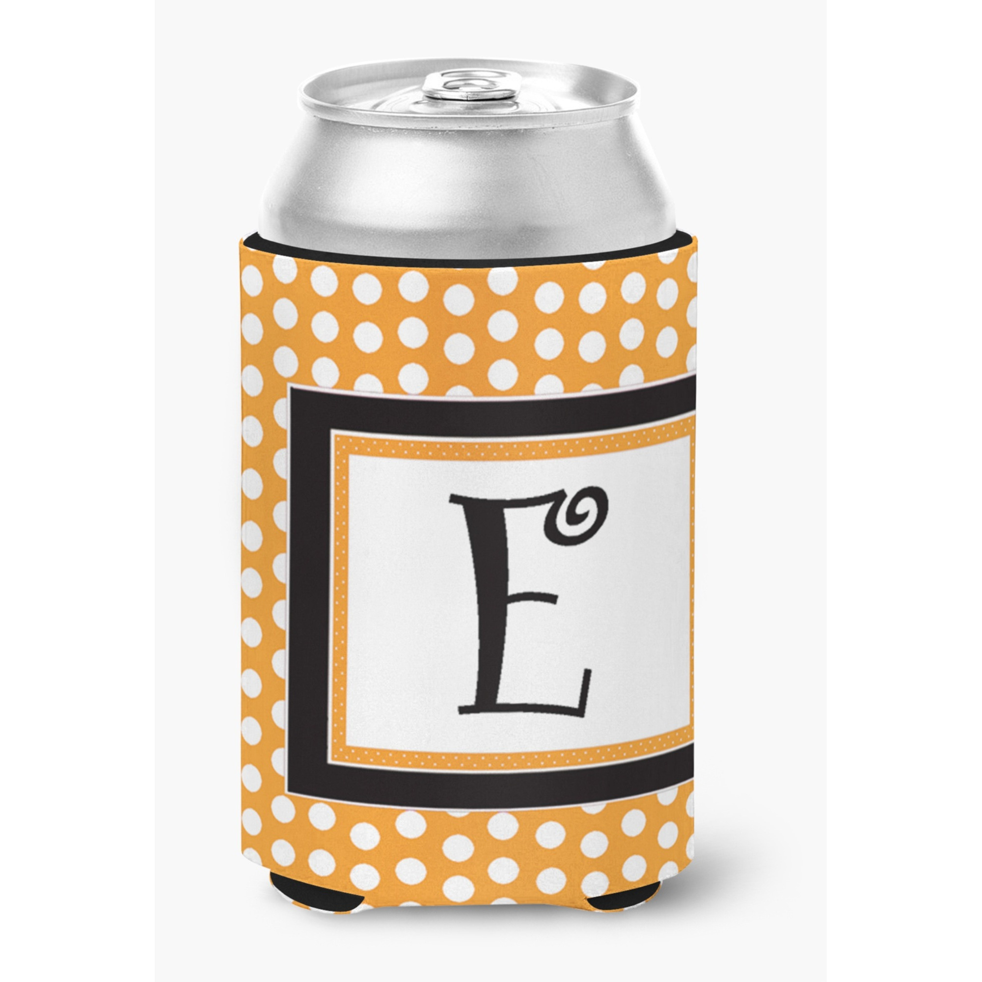 Letter E Initial Monogram - Orange Polkadots Can or Bottle Beverage Insulator Hugger