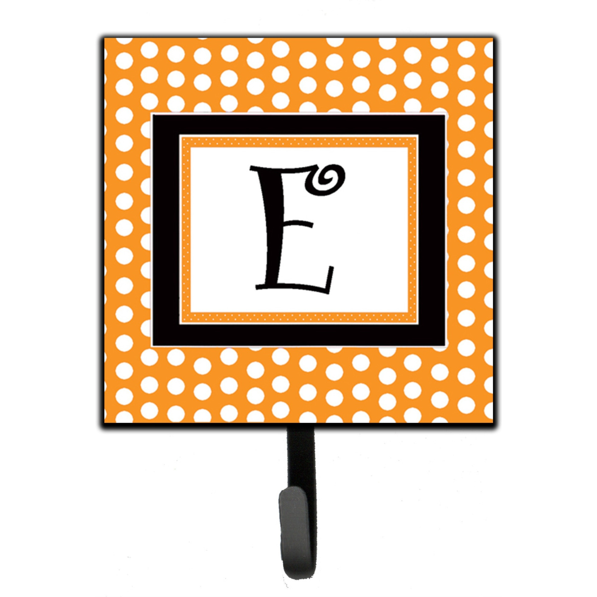 &quotCaroline's Treasures CJ1033-ESH4 Letter E Initial Monogram-Orange Polka Dots Leash Holder or Key Hook, Small, Multicolor"