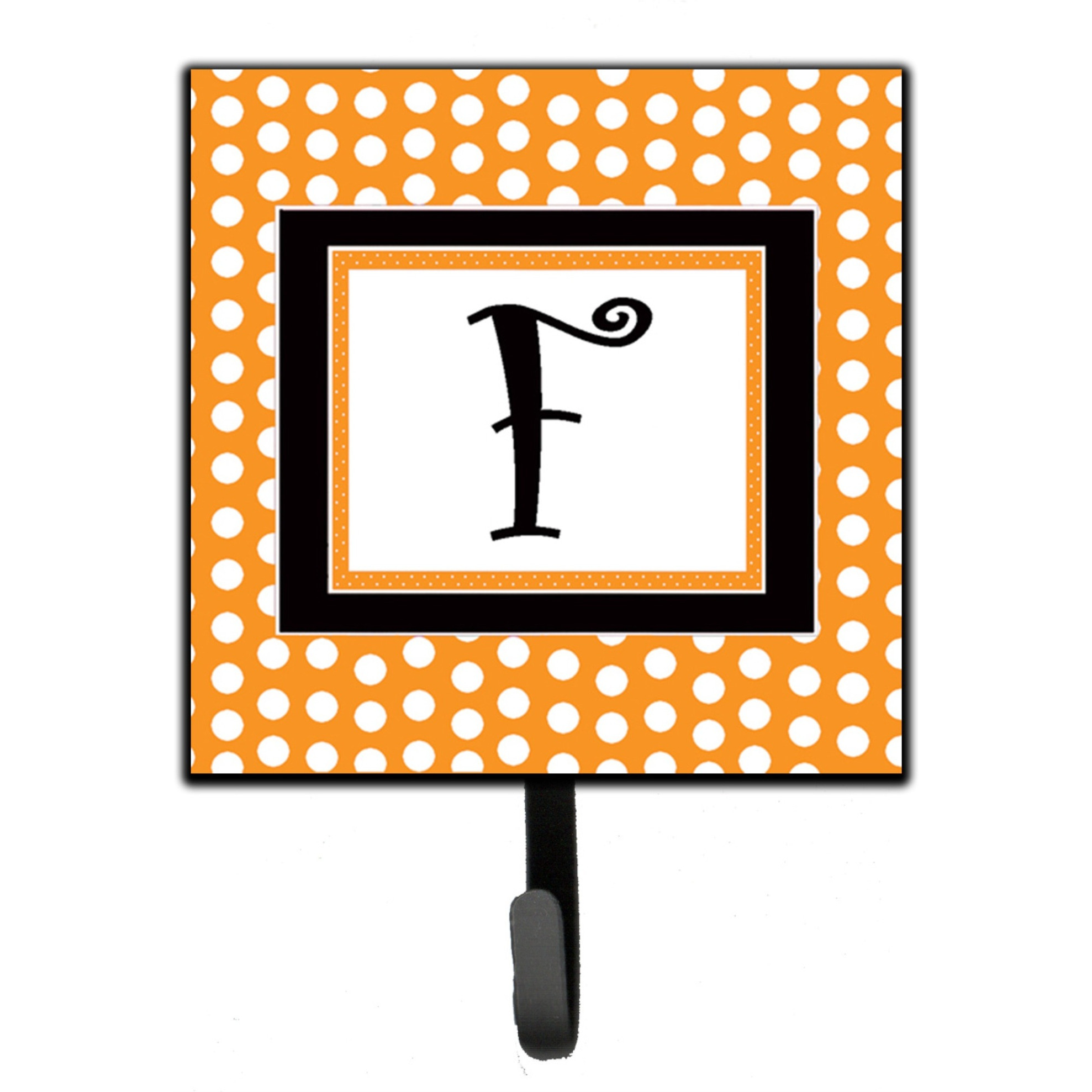 &quotCaroline's Treasures CJ1033-FSH4 Letter F Initial Monogram-Orange Polka Dots Leash Holder or Key Hook, Small, Multicolor"