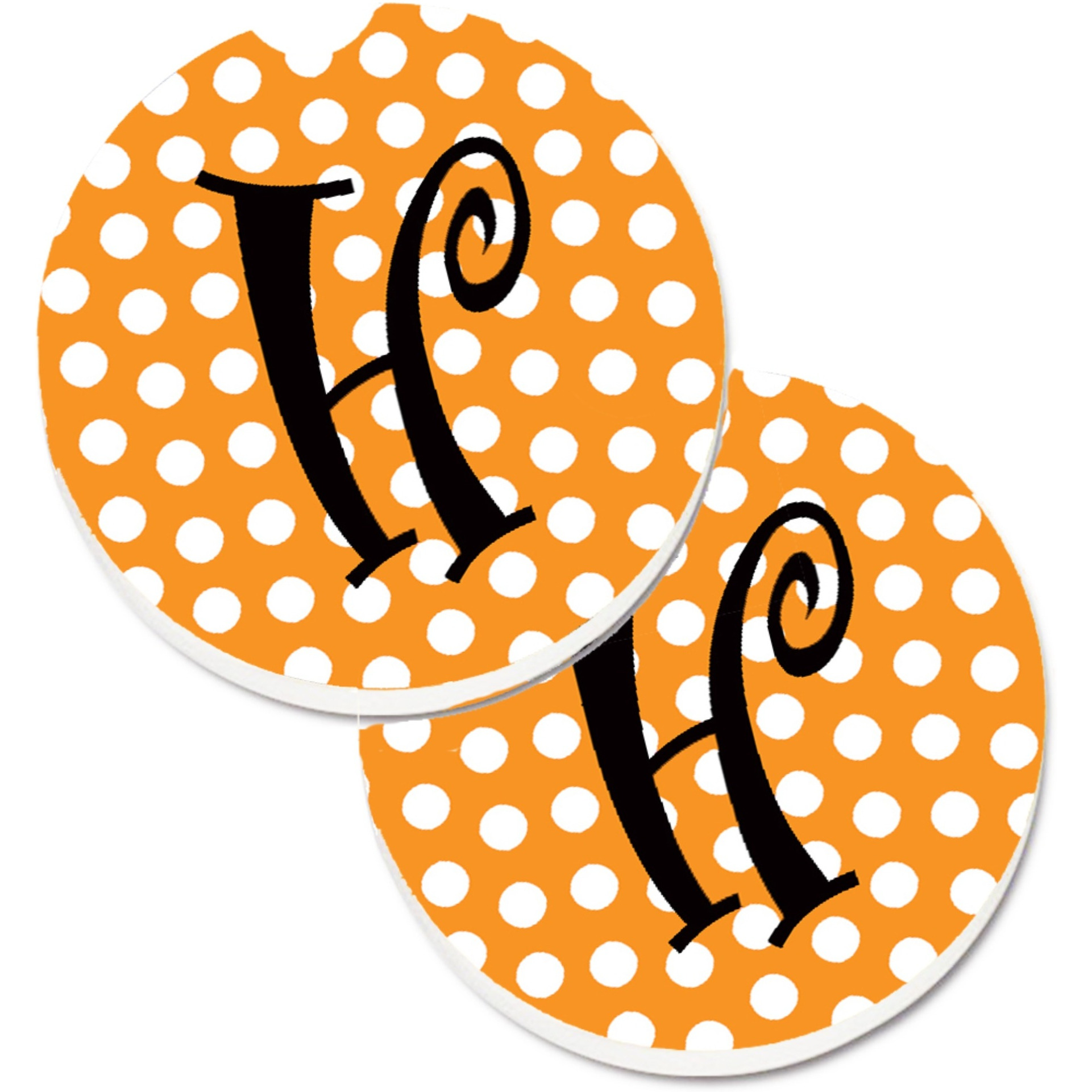 &quotCaroline's Treasures Monogram Initial H Orange Polkadots Set of 2 Cup Holder Car Coasters CJ1033-HCARC, 2.56, Multicolor"