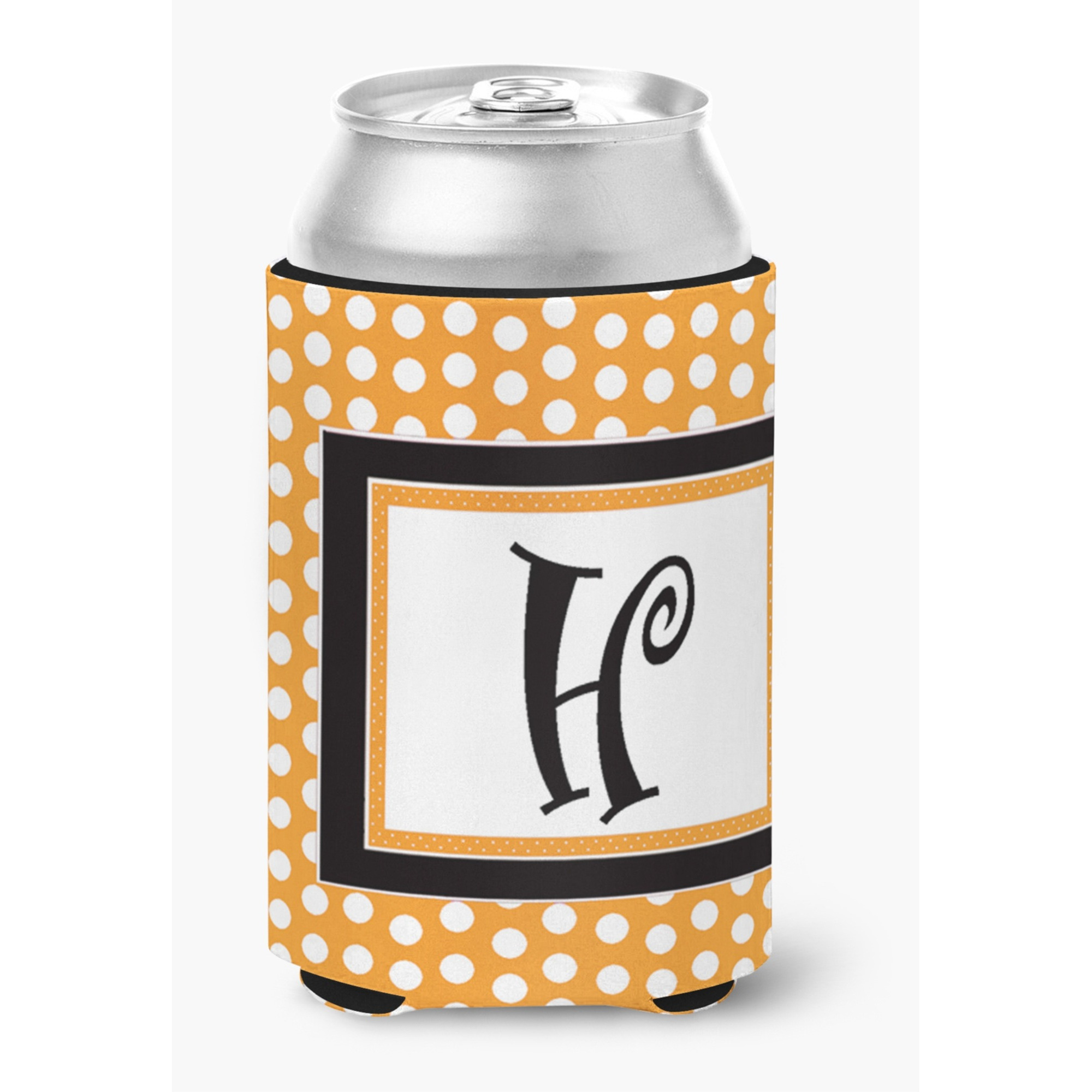 Letter H Initial Monogram - Orange Polkadots Can or Bottle Beverage Insulator Hugger