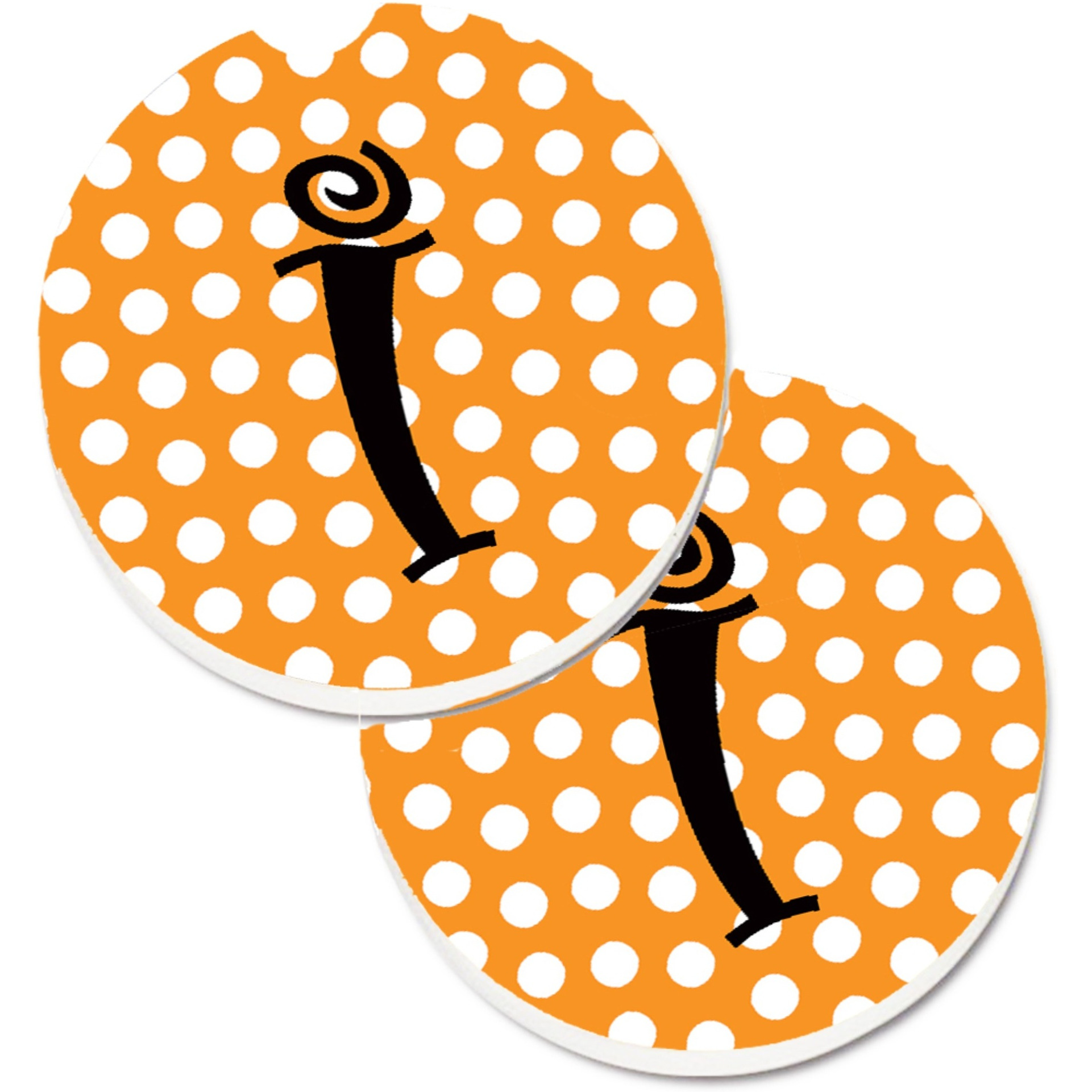 &quotCaroline's Treasures Monogram Initial I Orange Polkadots Set of 2 Cup Holder Car Coasters CJ1033-ICARC, 2.56, Multicolor"
