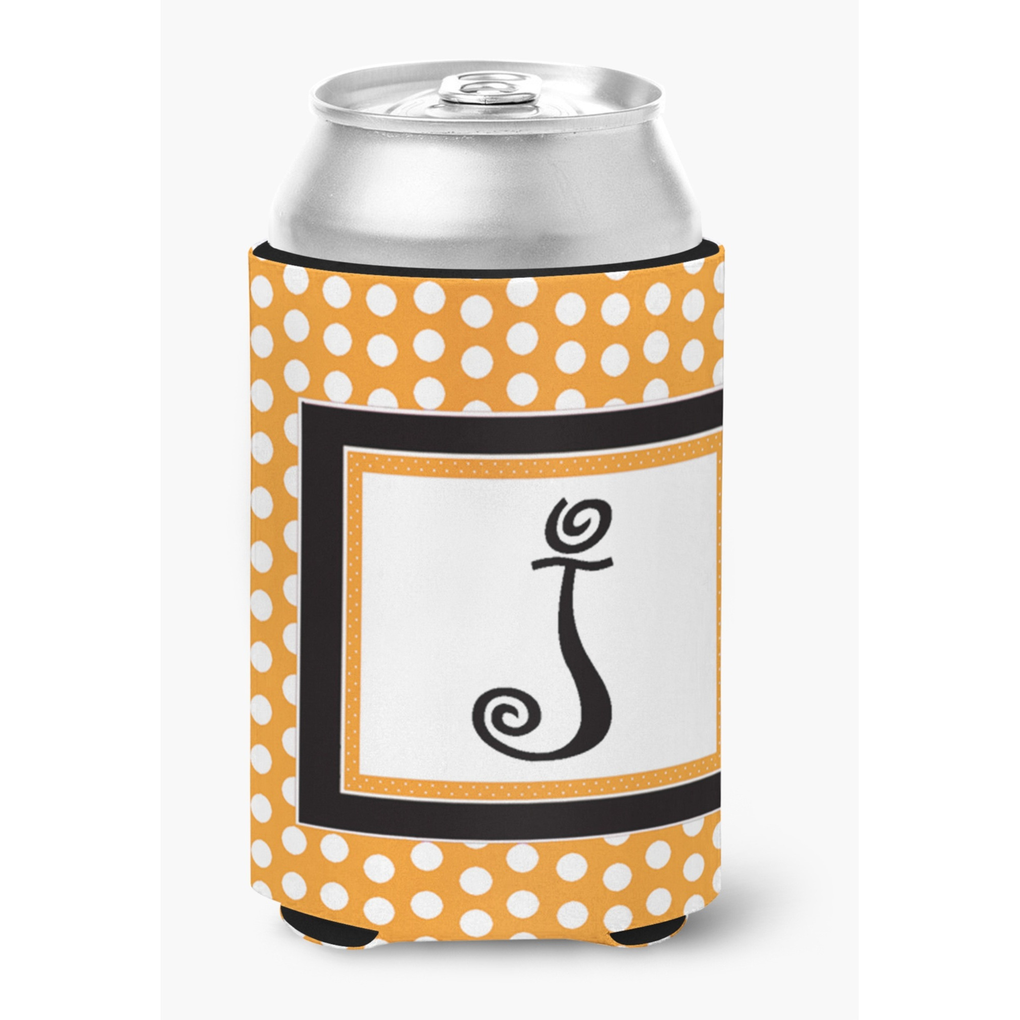 Letter J Initial Monogram - Orange Polkadots Can or Bottle Beverage Insulator Hugger
