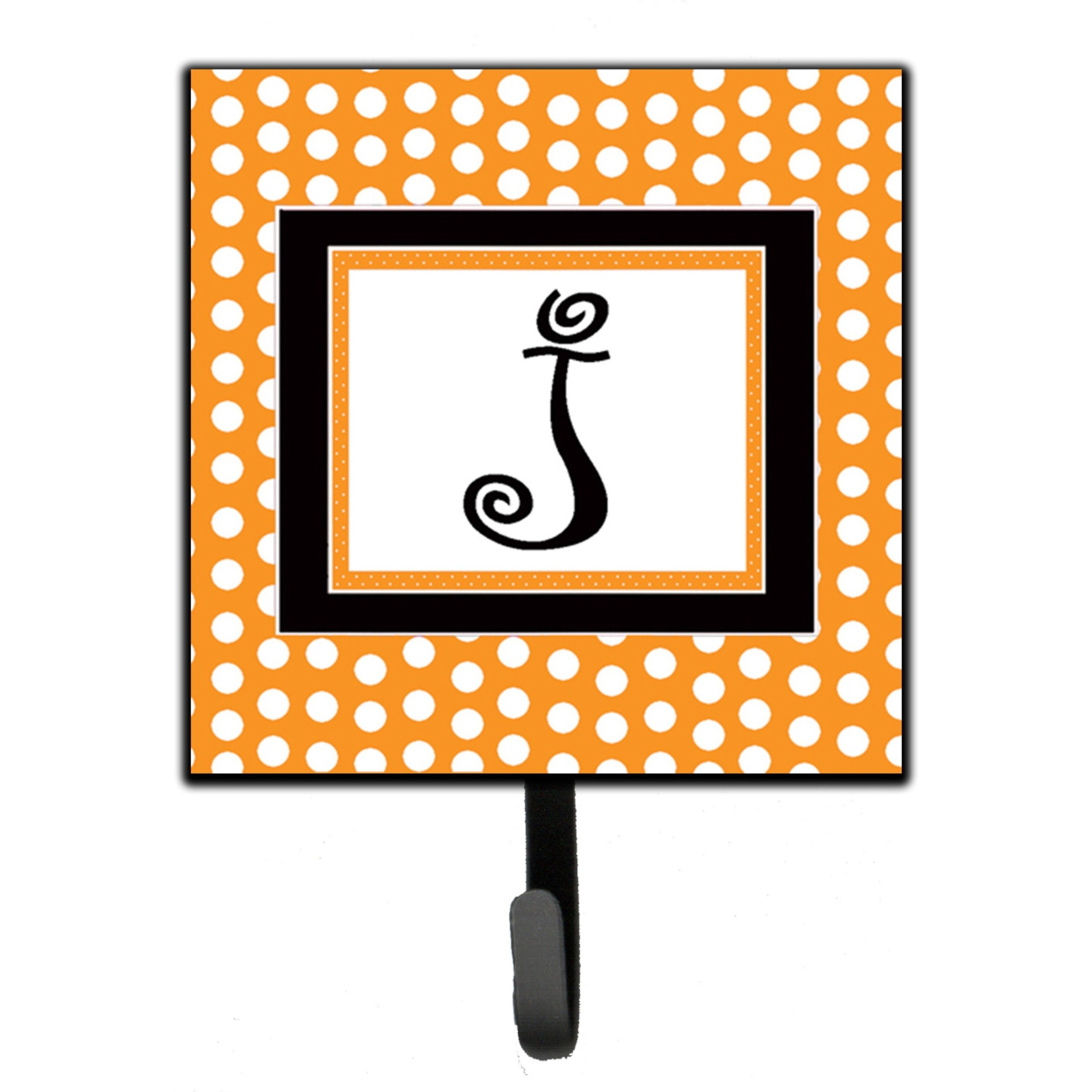 &quotCaroline's Treasures CJ1033-JSH4 Letter J Initial Monogram-Orange Polka Dots Leash Holder or Key Hook, Small, Multicolor"