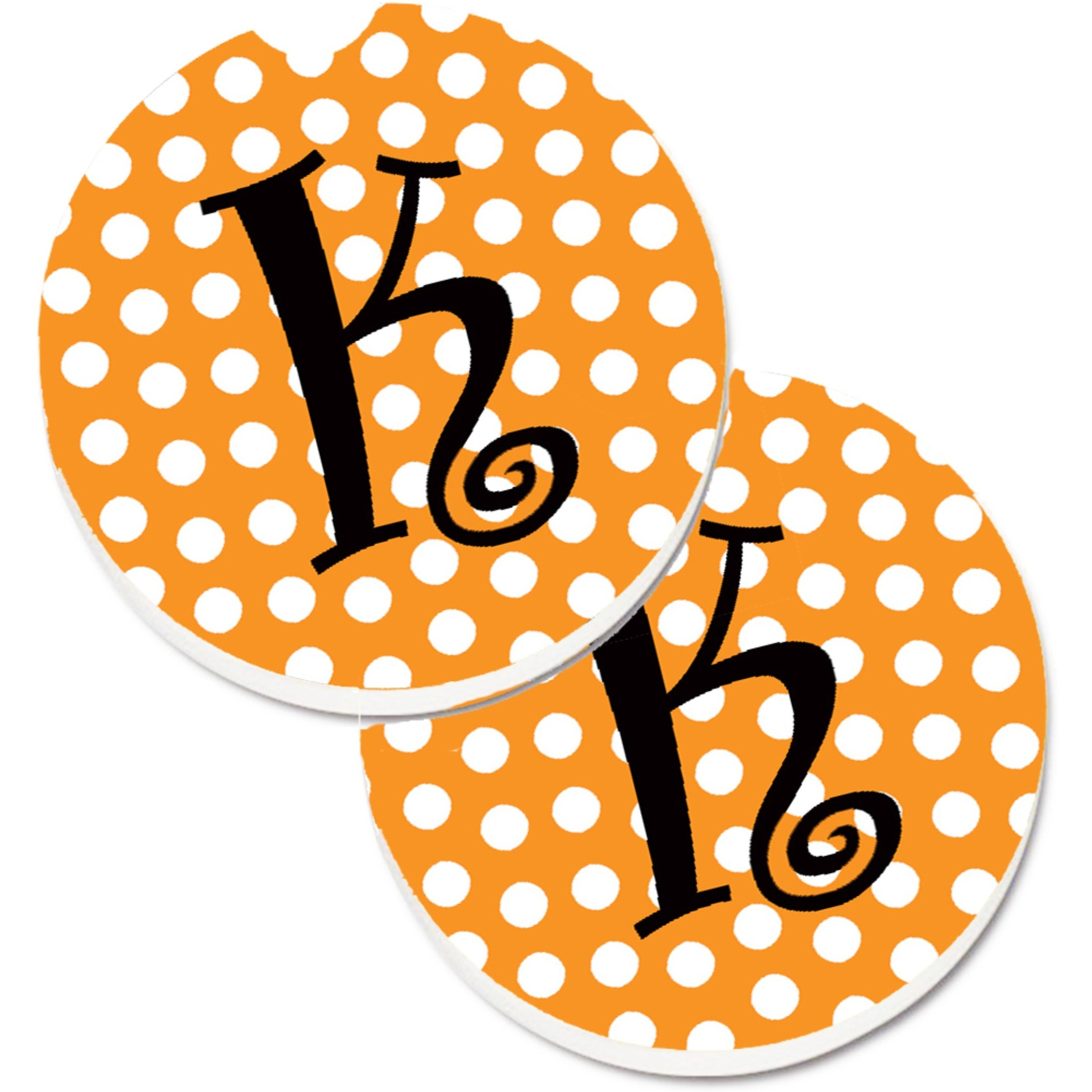 &quotCaroline's Treasures Monogram Initial K Orange Polkadots Set of 2 Cup Holder Car Coasters CJ1033-KCARC, 2.56, Multicolor"